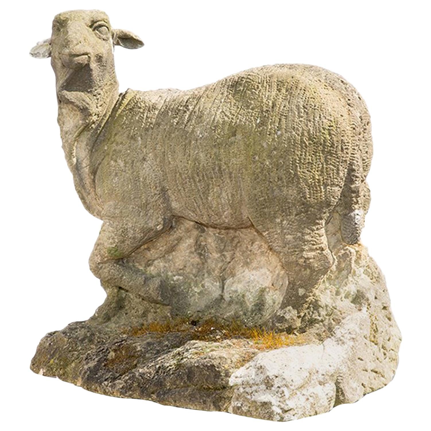 18th Century Antique German Sheep Garden Statue in Sandstone For Sale