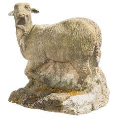 18th Century Vintage German Sheep Garden Statue in Sandstone