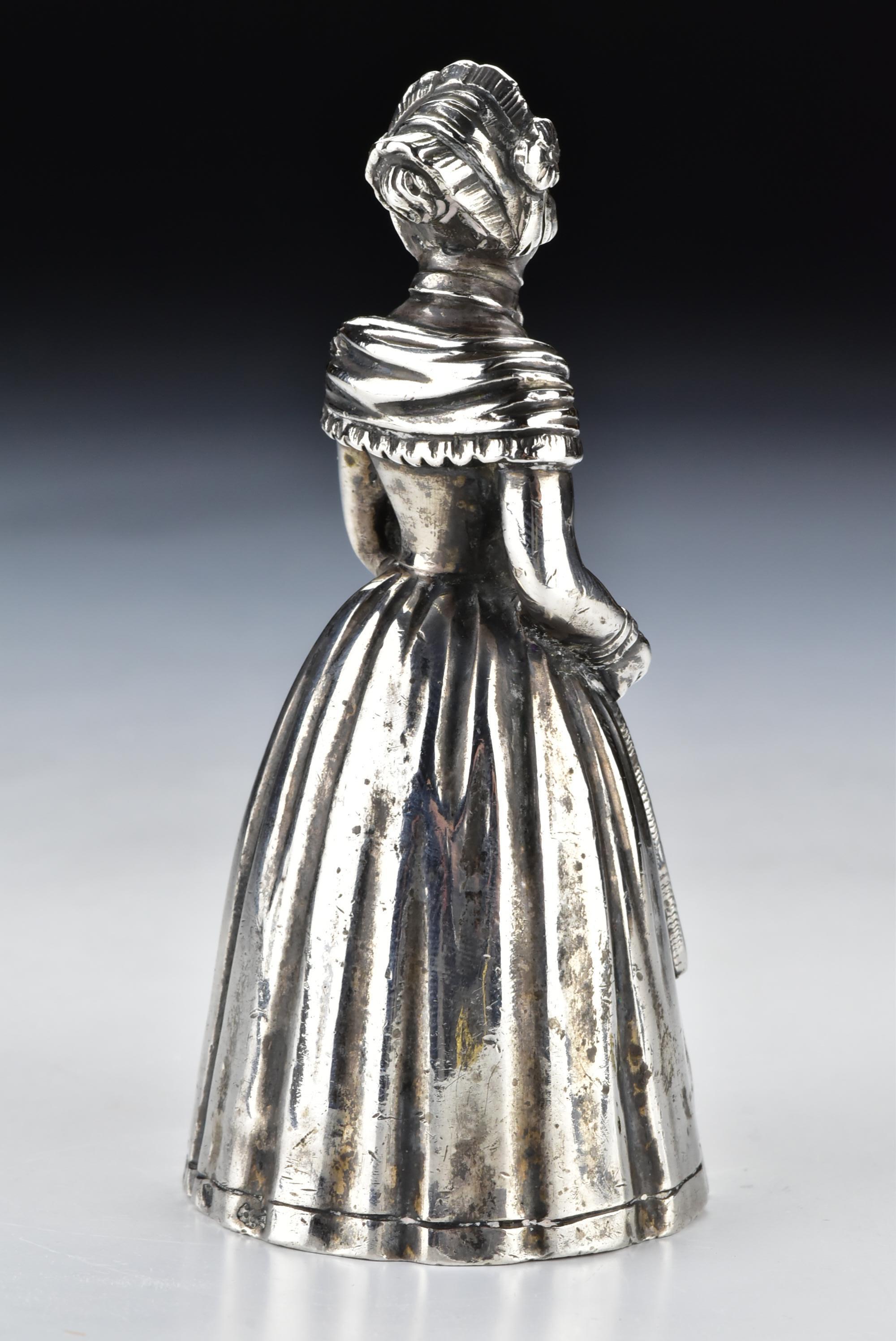 18th Century German Silver Figural Woman Dinner Bell with Kassel City Mark In Good Condition In Newport, NH