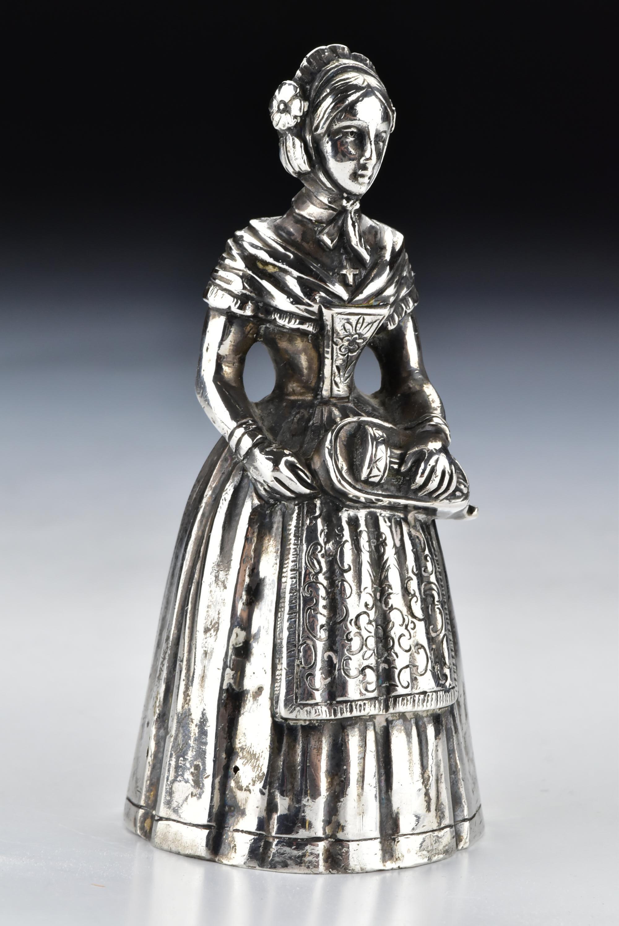 18th Century and Earlier 18th Century German Silver Figural Woman Dinner Bell with Kassel City Mark