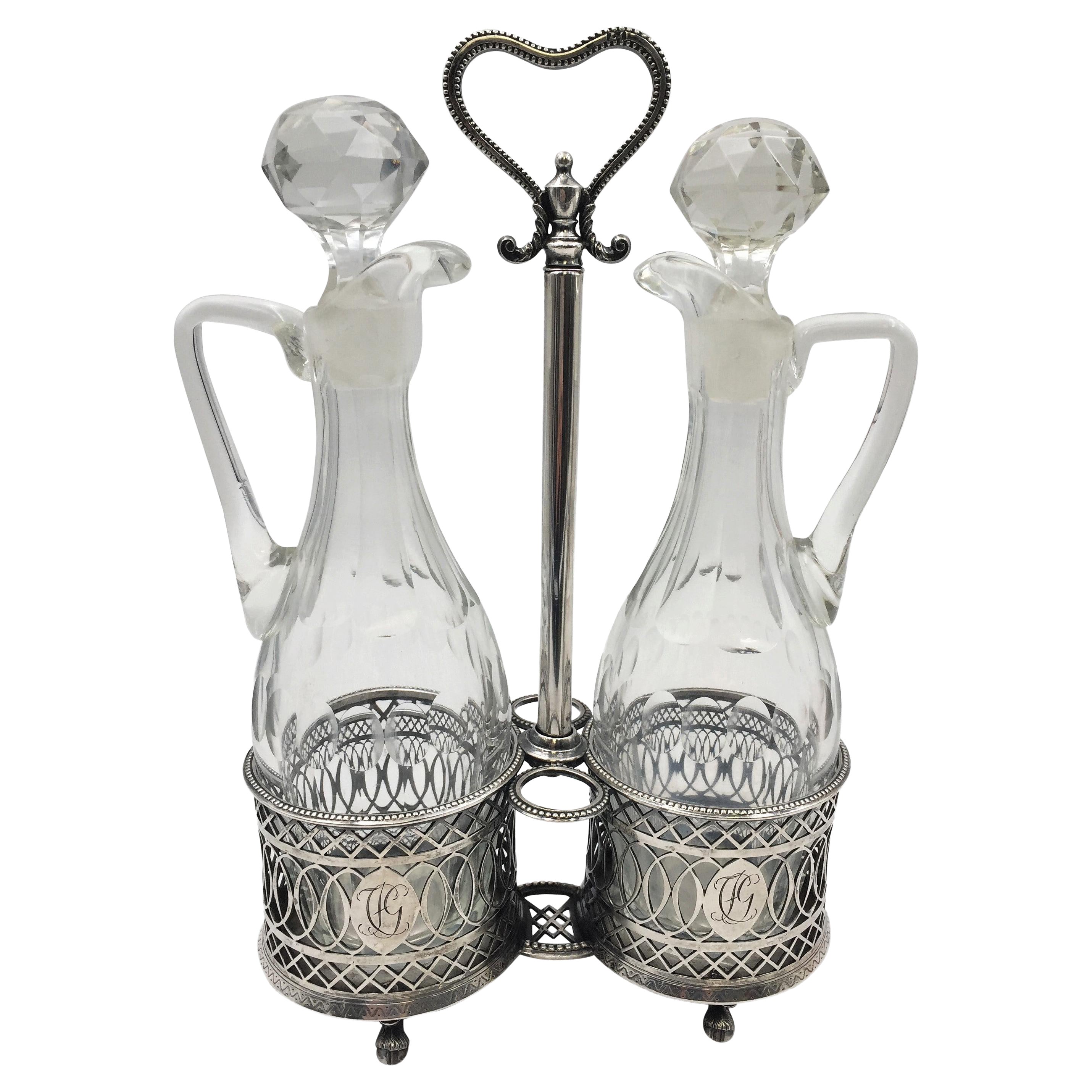 Set de bouteilles d'huile et de vinaigre en argent allemand du 18e siècle