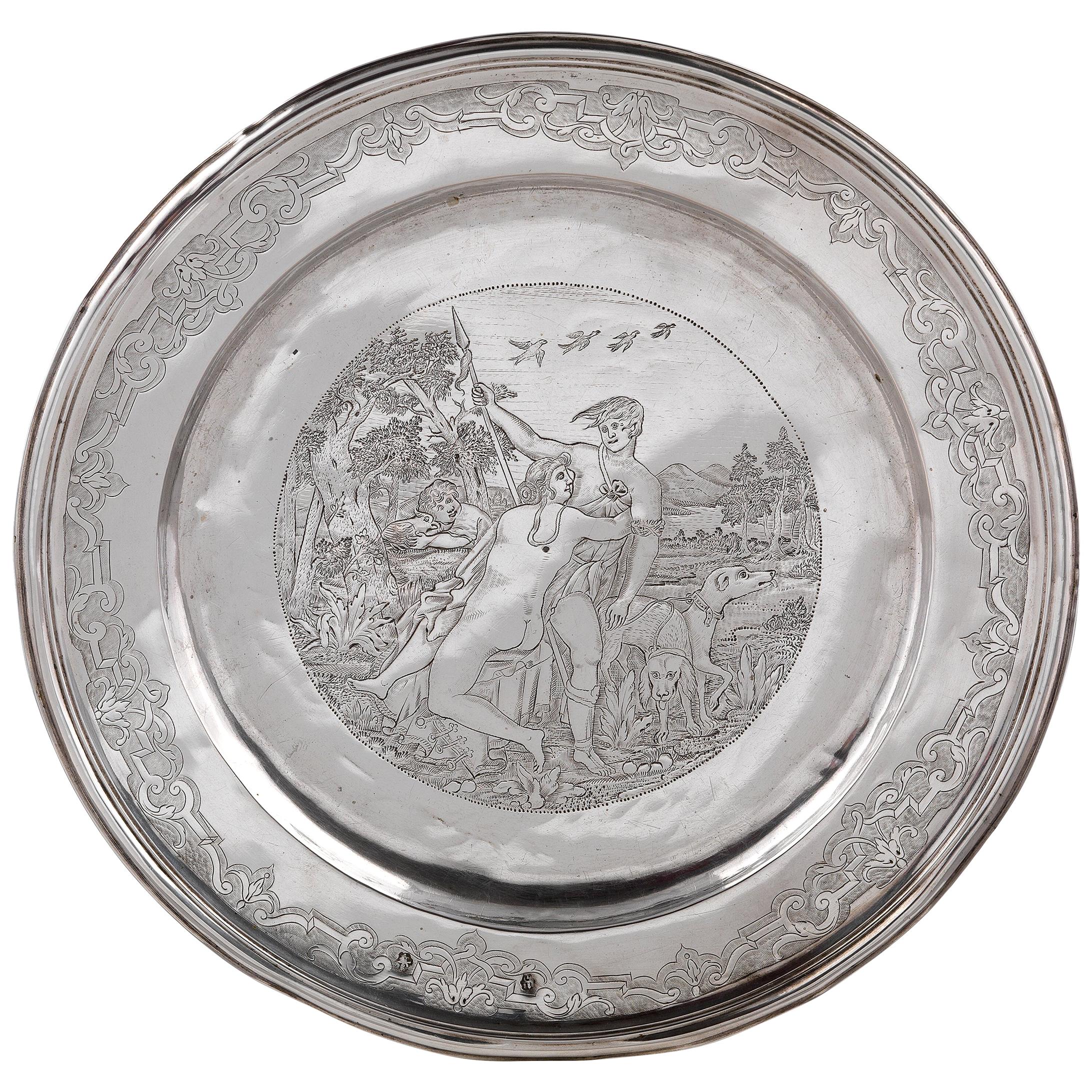 Assiette en argent allemande du XVIIIe siècle en vente