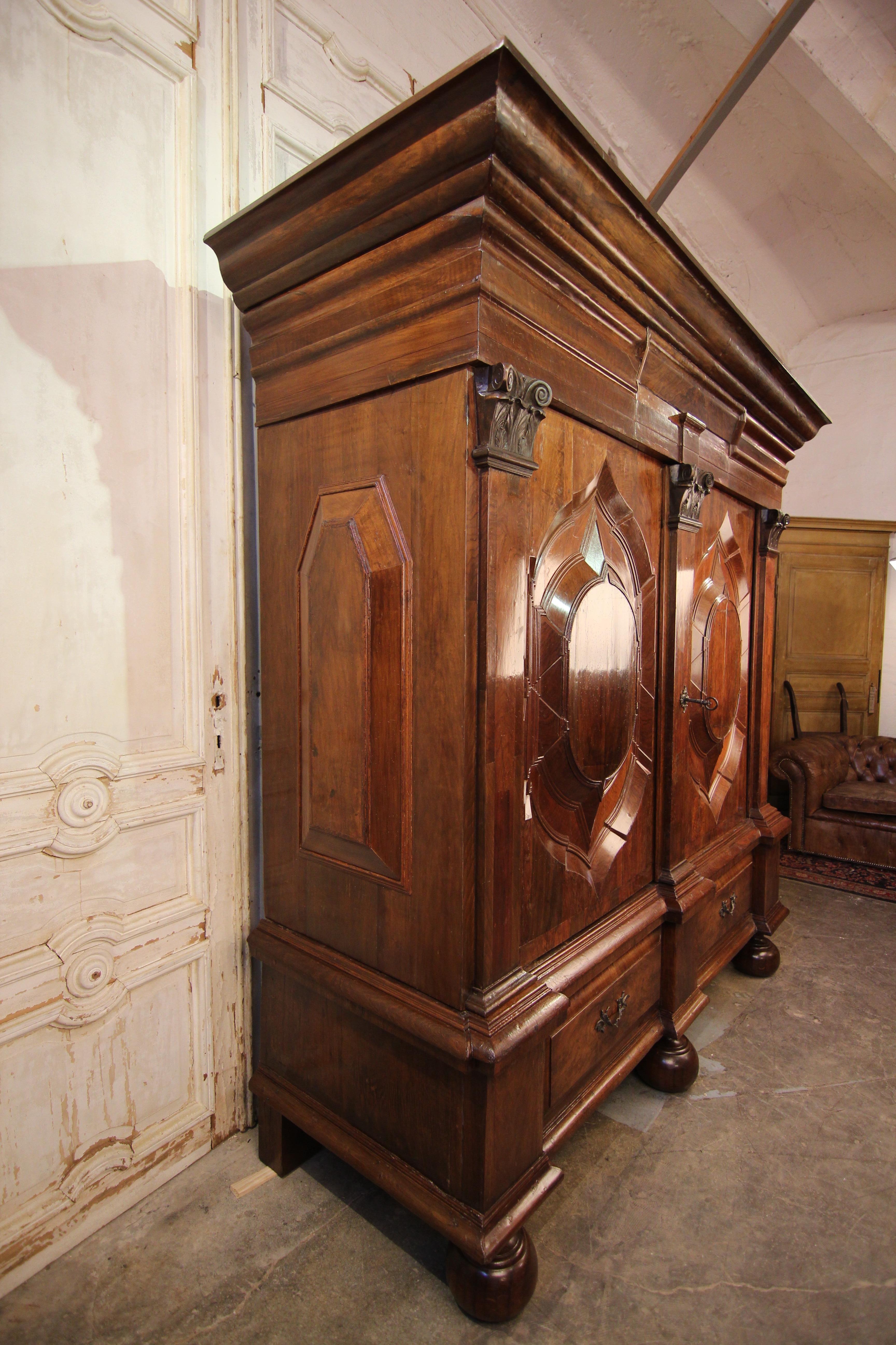 Baroque 18th Century German Walnut Hamburger Schapp Cabinet For Sale