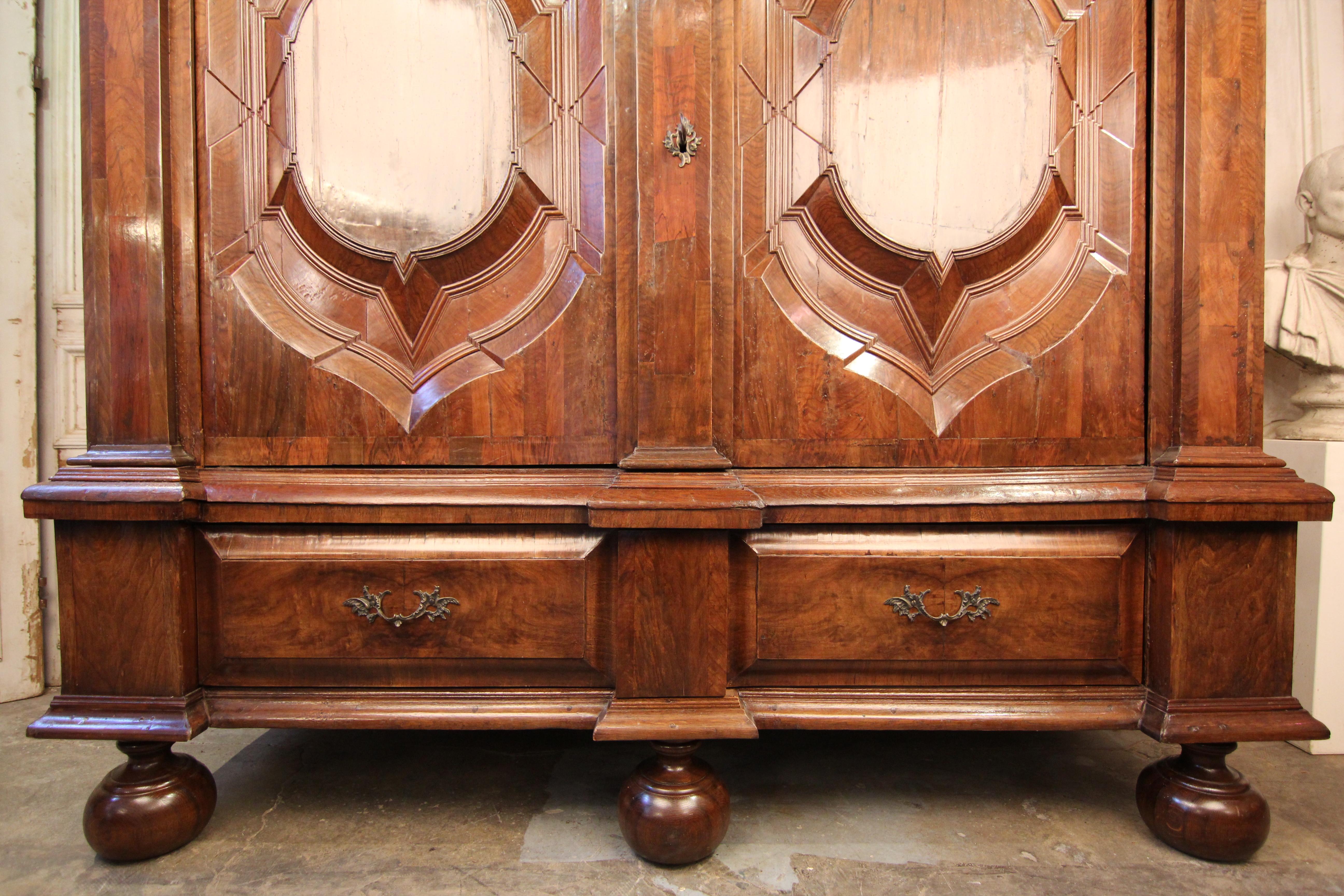 Hand-Carved 18th Century German Walnut Hamburger Schapp Cabinet For Sale