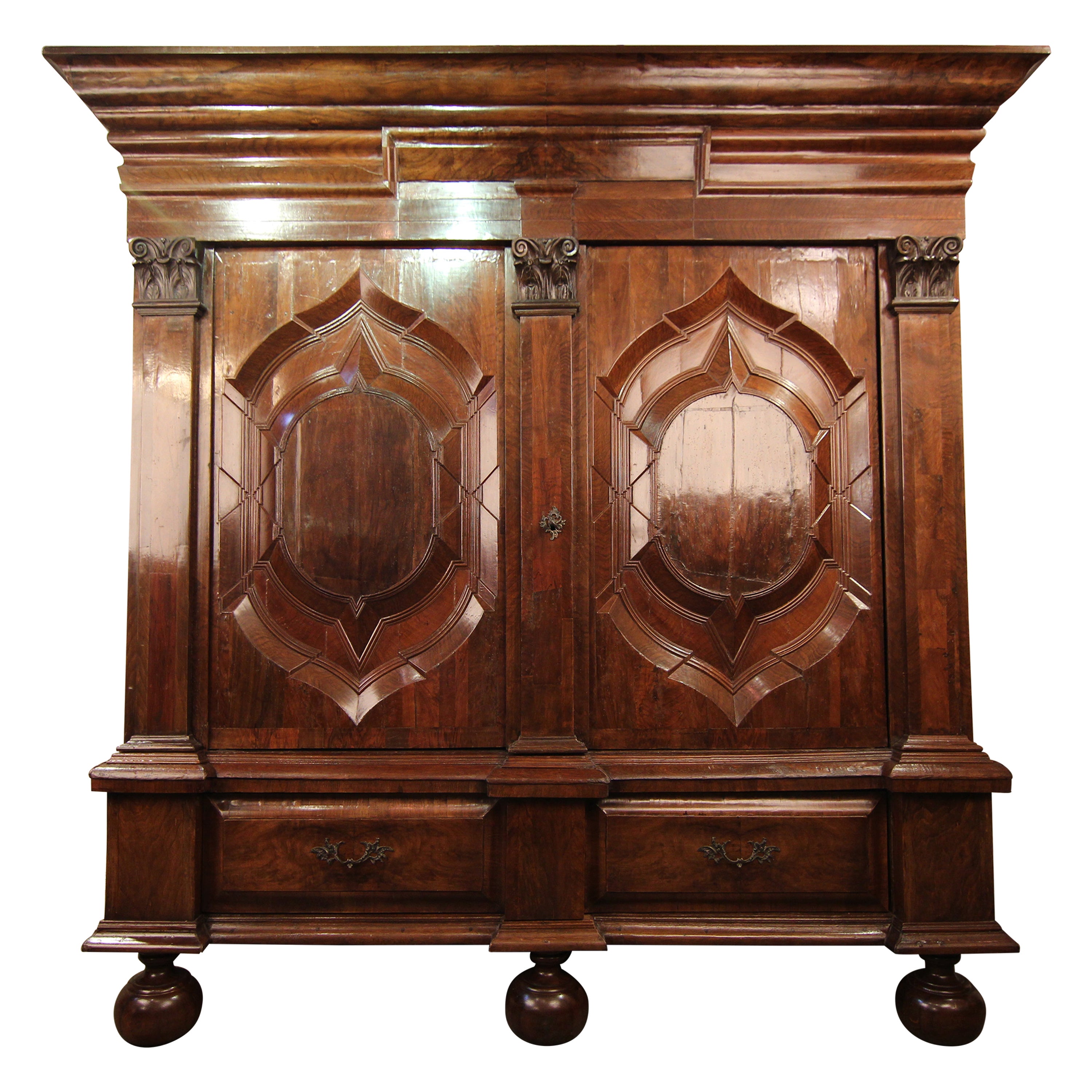 18th Century German Walnut Hamburger Schapp Cabinet