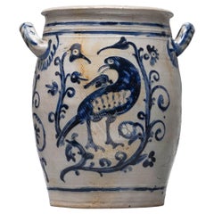 18th Century German Westerwald Stoneware Vessel or Jar with BIrd Ritzdekor