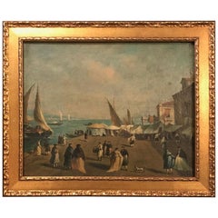 Antique 18th Century Giacomo Guardi Old Master Painting of Venetian Lagoon, Provenance