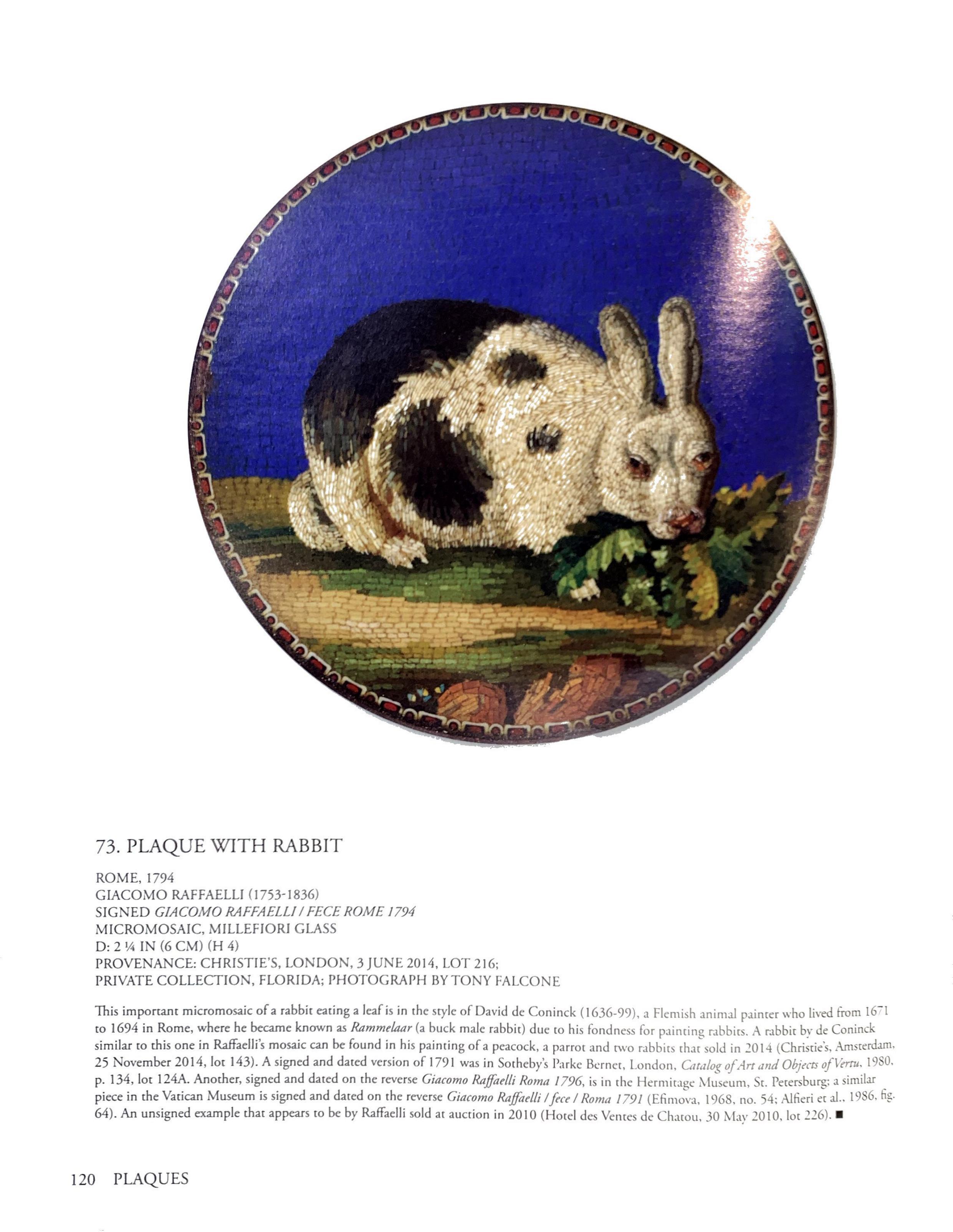 18th Century Giacomo Raffaelli Micro Mosaic Rabbit Plaque For Sale 1