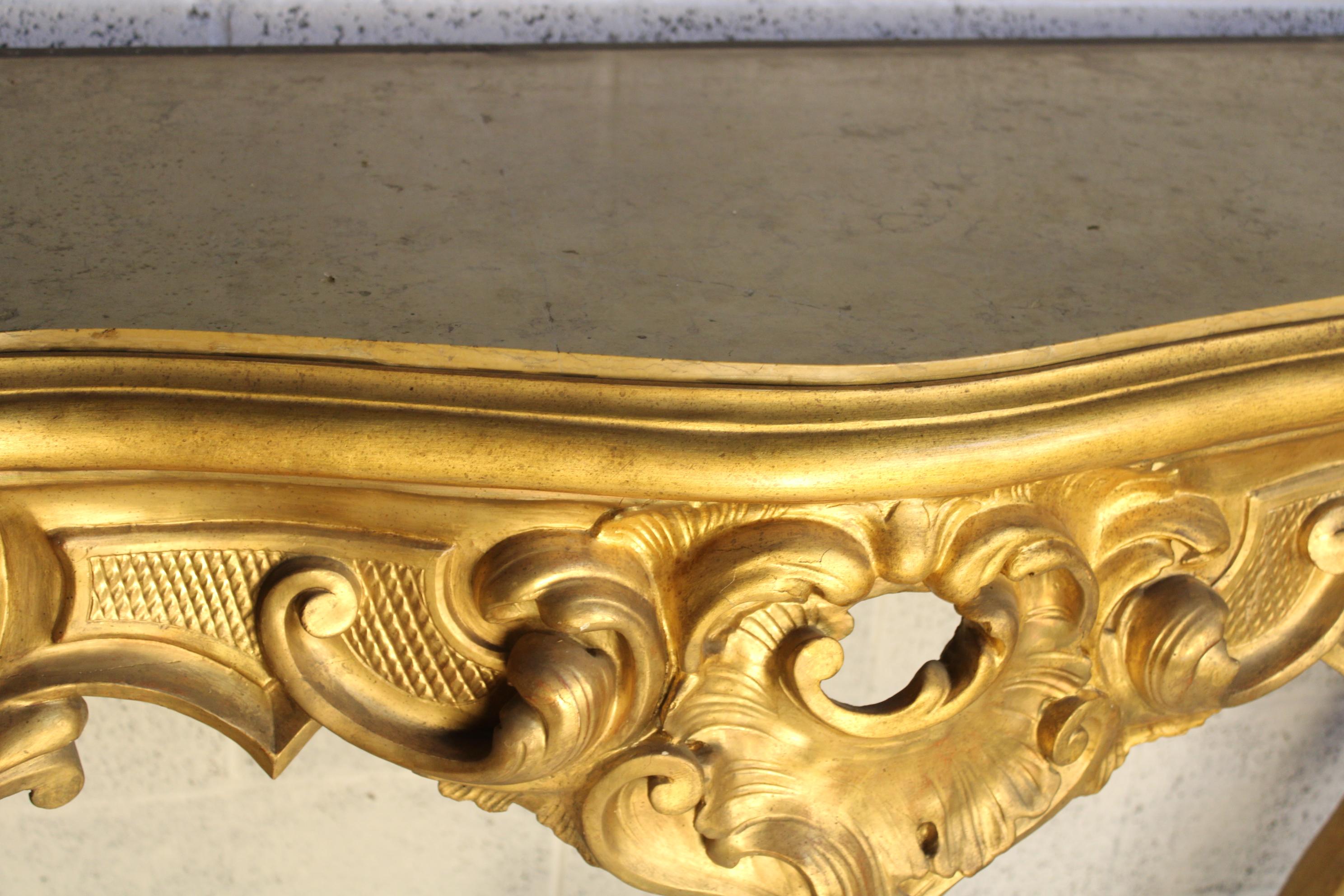 Hand-Crafted Louis XV Gilded Console Table Rome Italy, carved console 18th century 