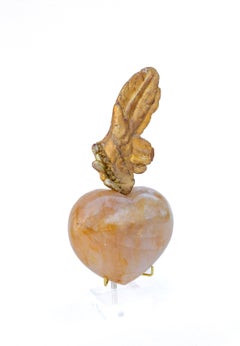 Vergoldeter Engelsflügel aus dem 18. Jahrhundert auf poliertem Hematoid-Herz