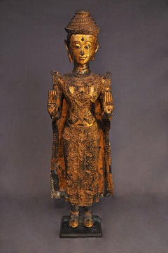 18th Century, Gilded Bronze, Crowned Buddha in Abhaya Mudra, Art of Thailand