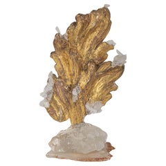 18th Century Gilded Flame Fragment on Selenite Base