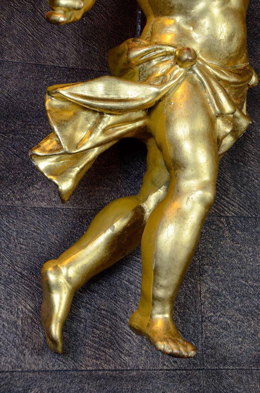 18th Century Gilded Hand Carved Wood Italian Pair of Putti, 1780 3