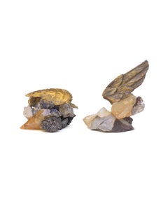 18th Century Gilded Italian Angel Wing on Calcite Crystal in Sphalerite
