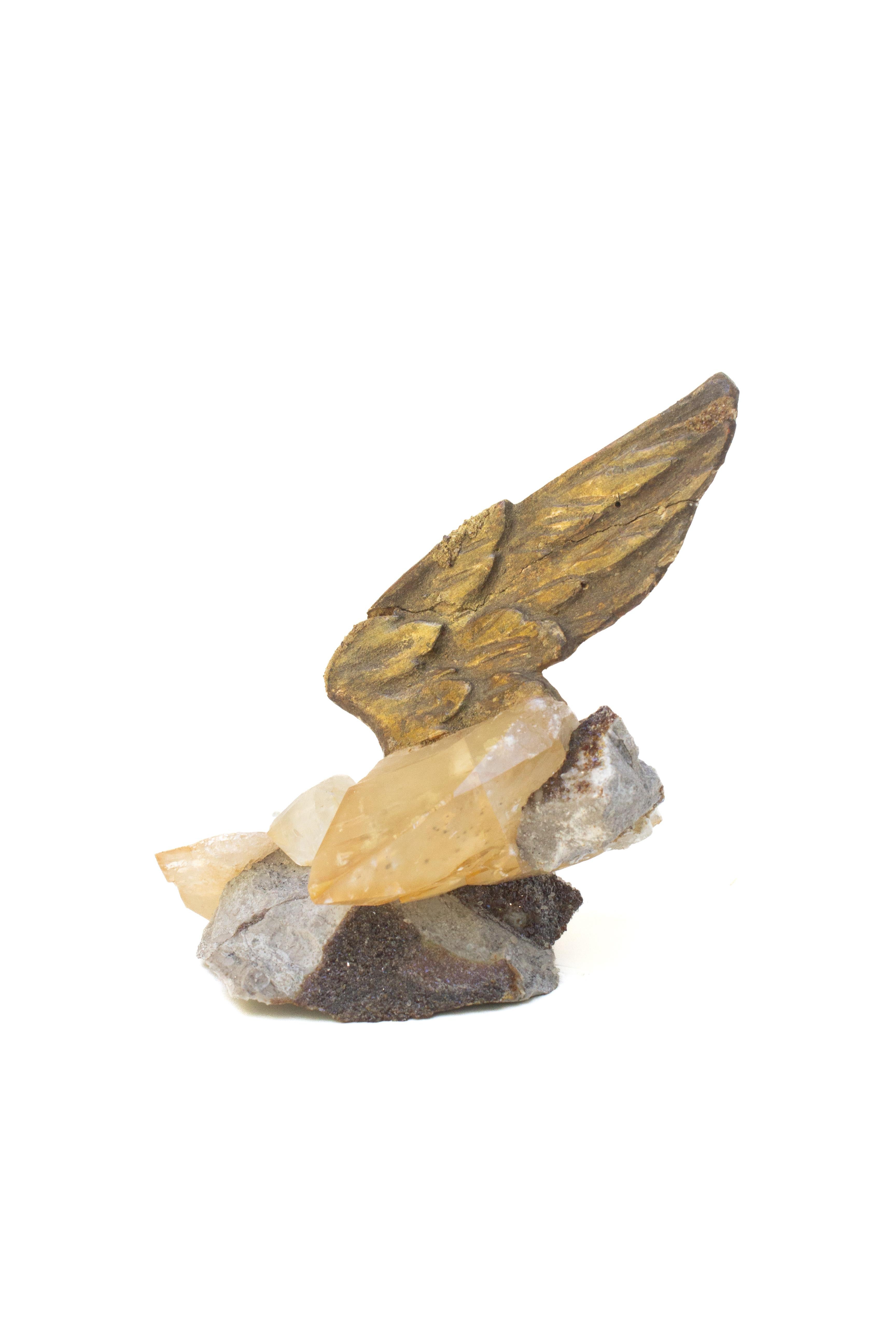 18th Century and Earlier 18th Century Gilded Italian Angel Wing on Calcite Crystal in Sphalerite