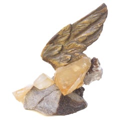 18th Century Gilded Italian Angel Wing on Calcite Crystal in Sphalerite