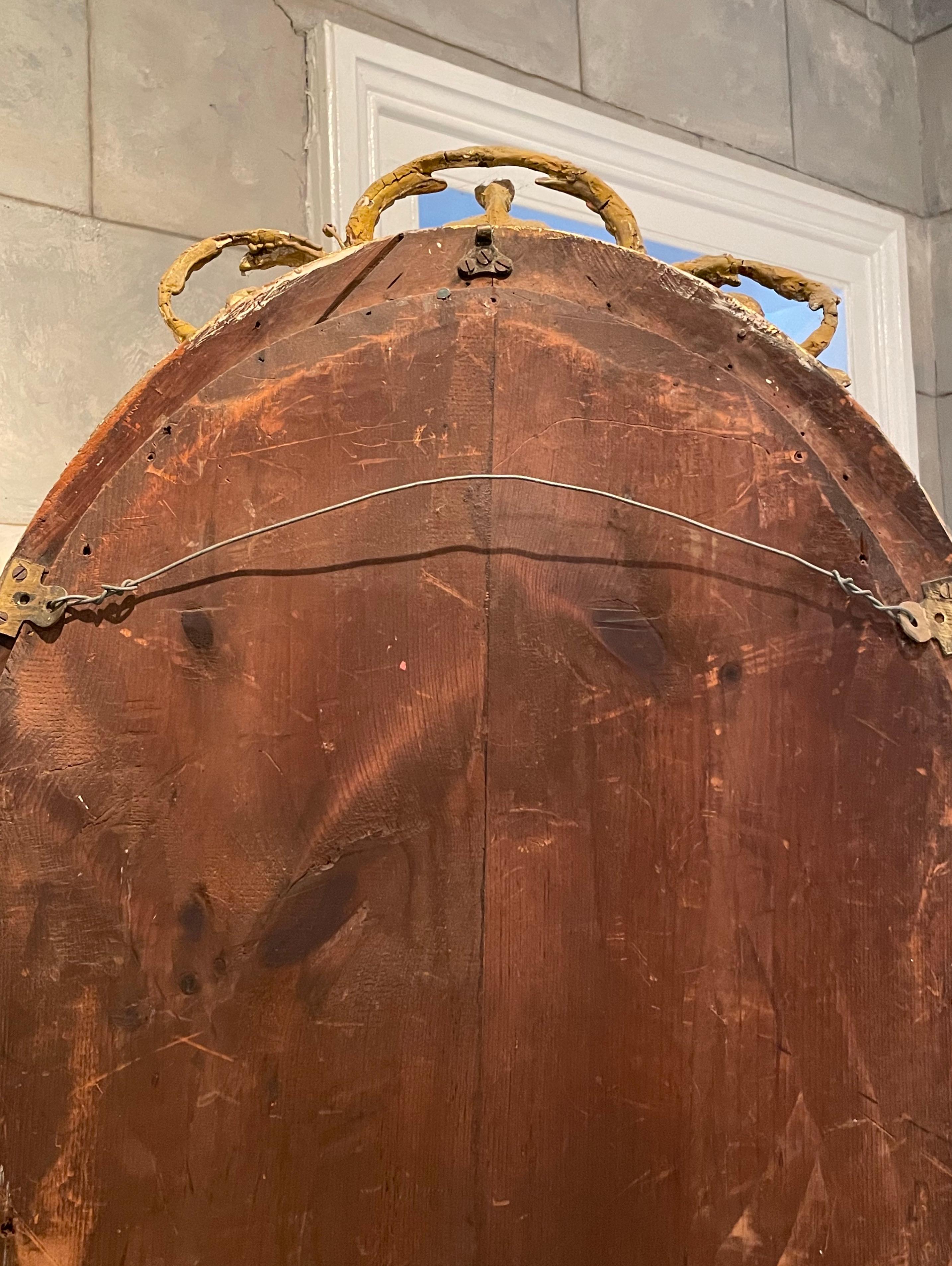 18th Century Gilded Oval Girandole Mirror with Triple Candelabra For Sale 4