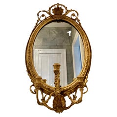 18th Century Gilded Oval Girandole Mirror with Triple Candelabra