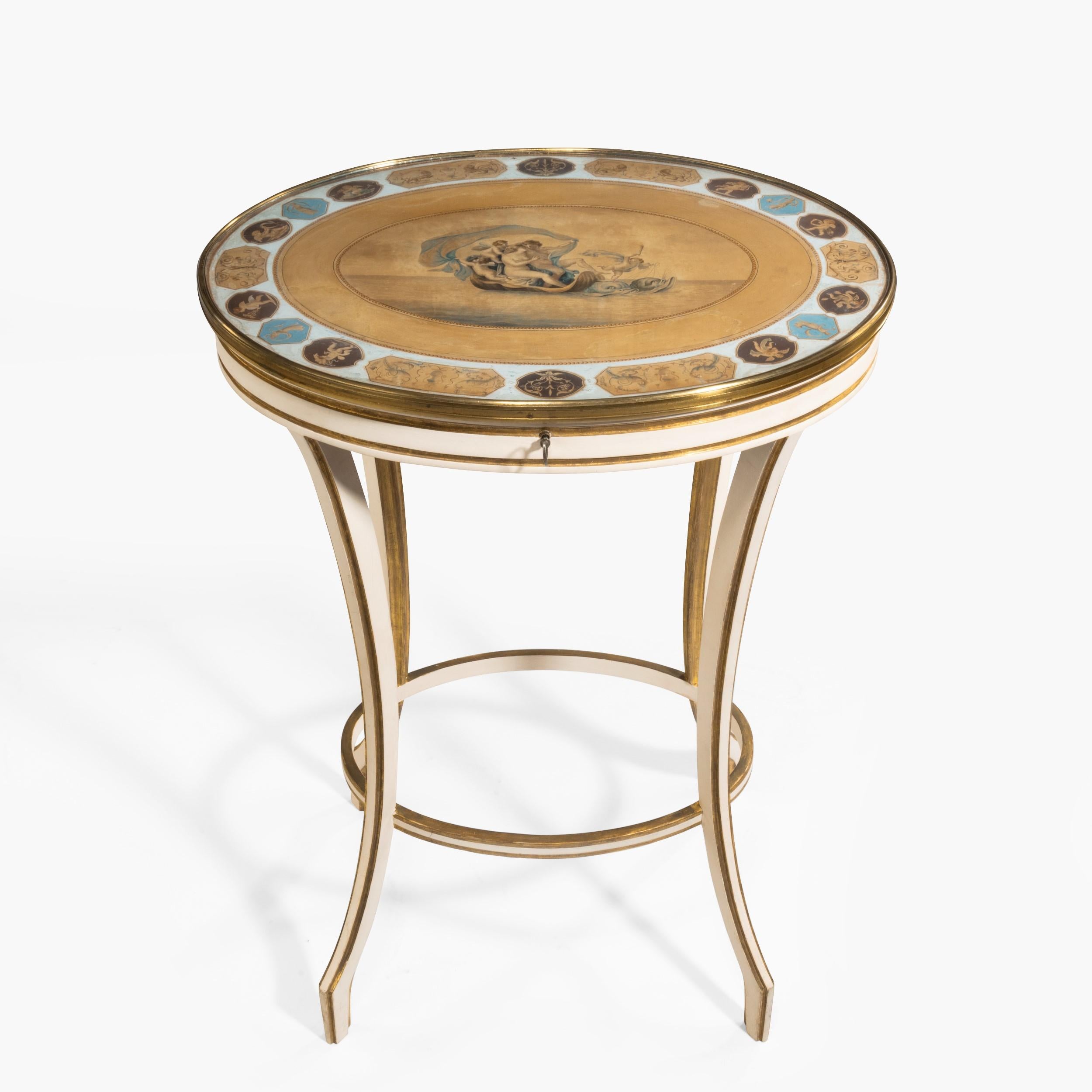 Vergoldeter und weißer Gesso-Tisch aus dem 18. Jahrhundert mit bemalter Platte:: die Venus darstellt (Adamstil) im Angebot