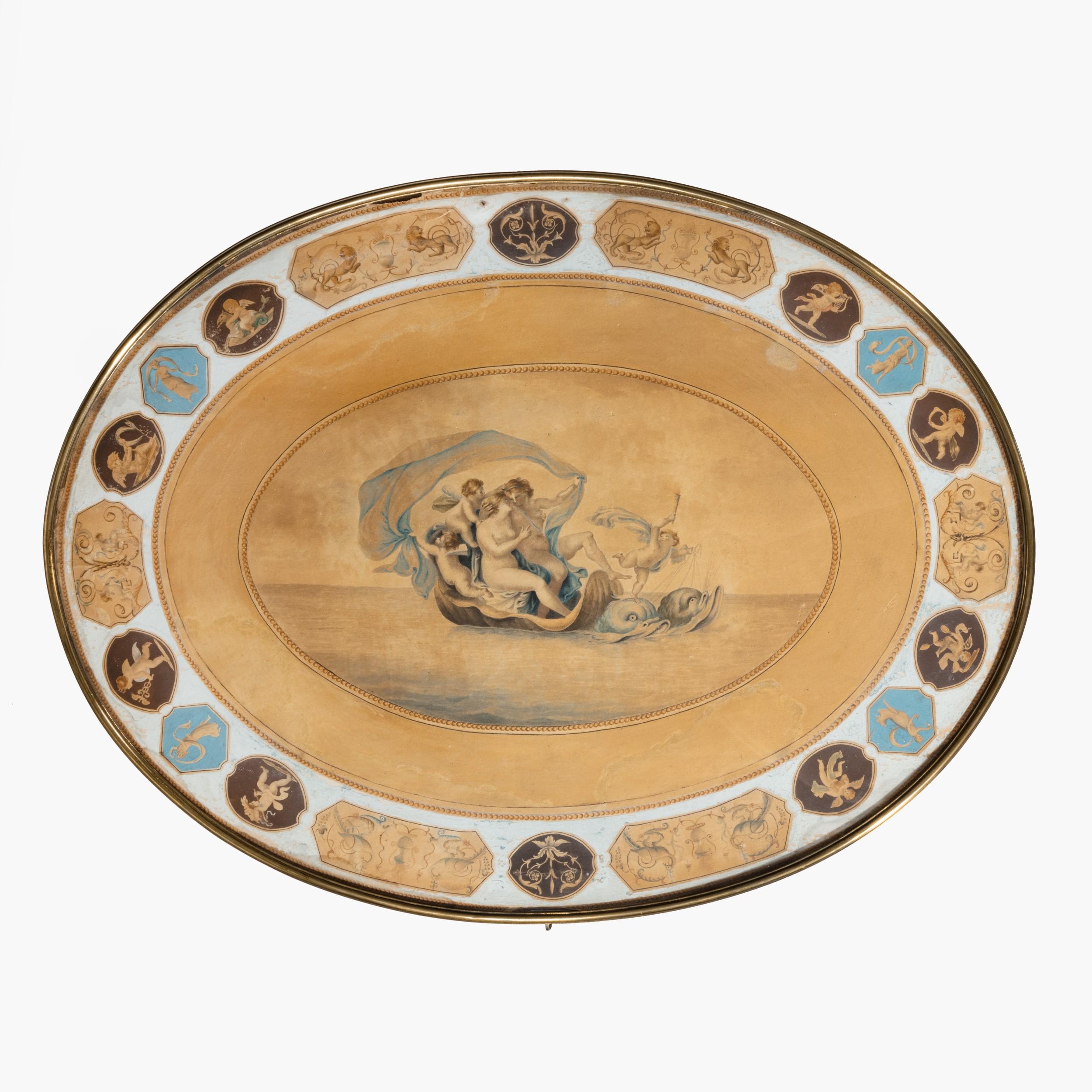 18th Century and Earlier 18th Century Gilt and White Gesso Table with Painted Top Depicting Venus For Sale