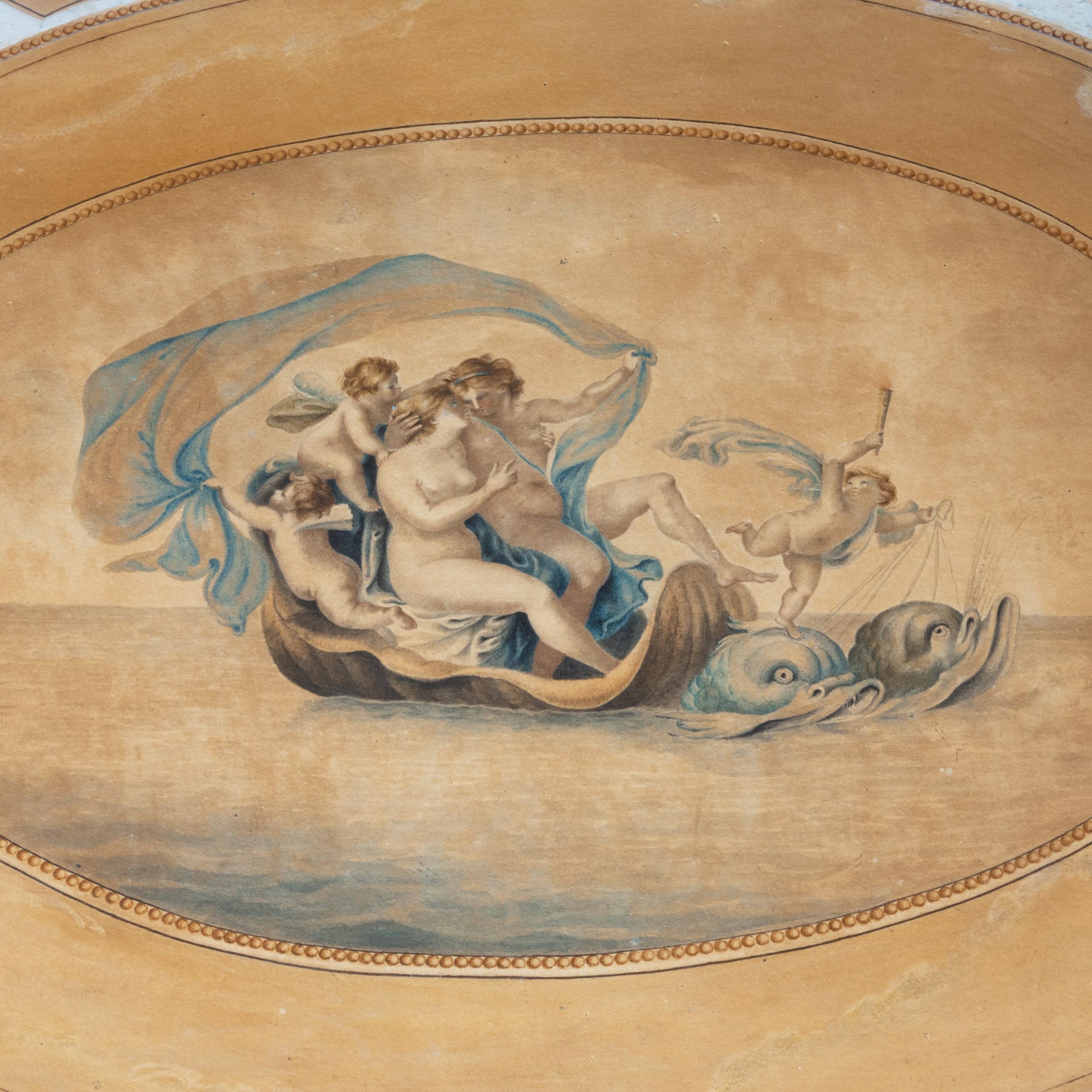 Vergoldeter und weißer Gesso-Tisch aus dem 18. Jahrhundert mit bemalter Platte:: die Venus darstellt im Angebot 1