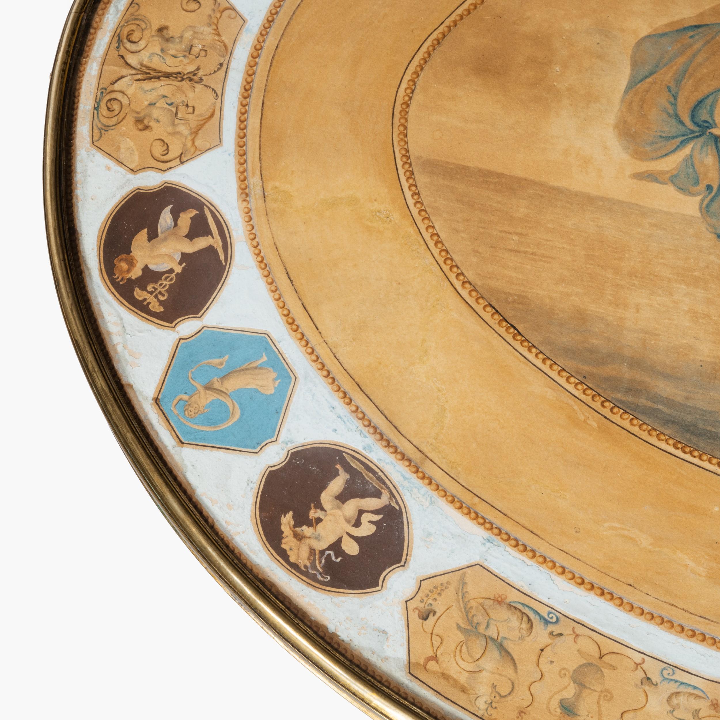 Table en gesso blanc et doré du 18ème siècle avec plateau peint représentant Vénus en vente 1