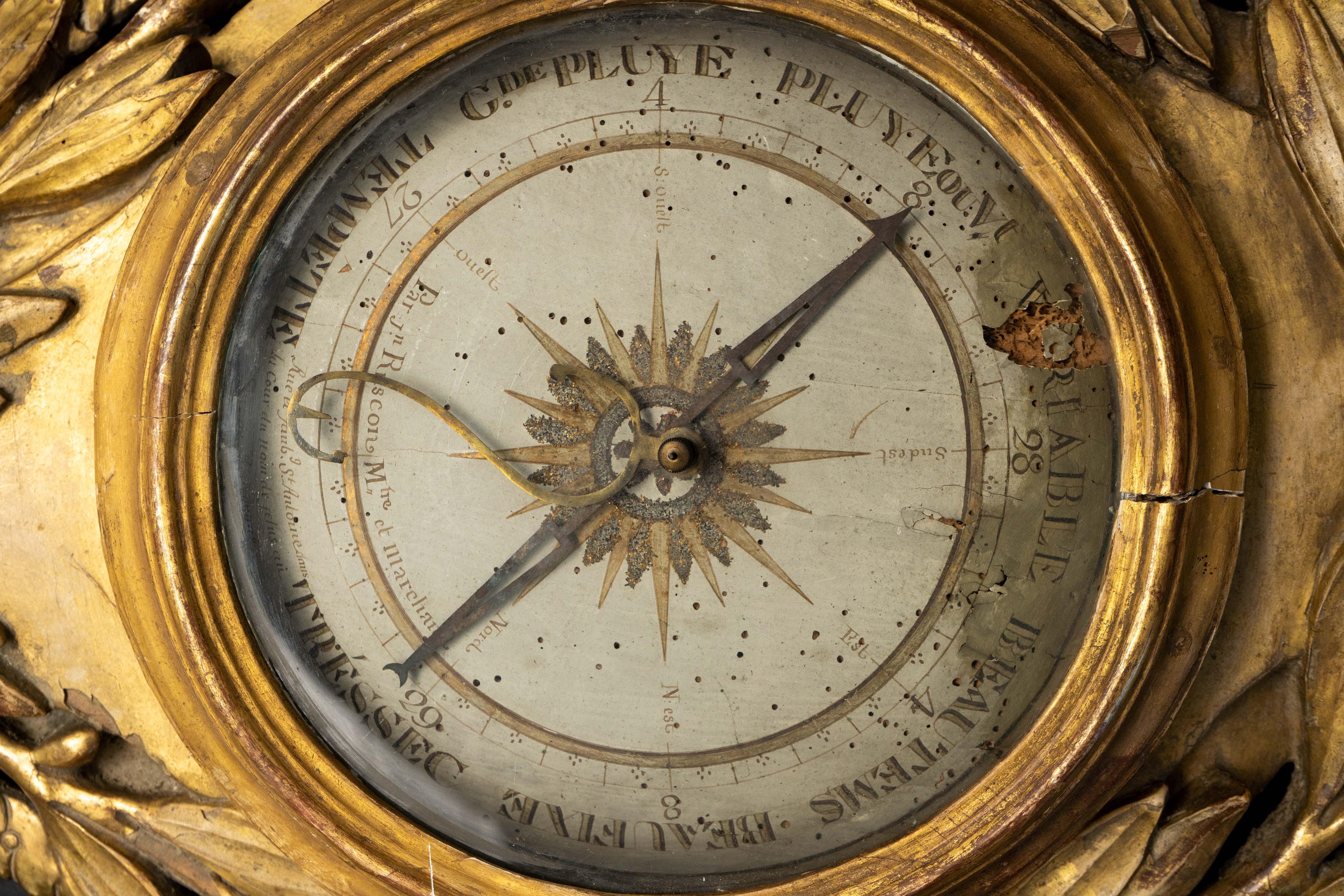 18th Century Gilt Barometer Signed on Dial by J. Ruscon In Good Condition In New York, NY