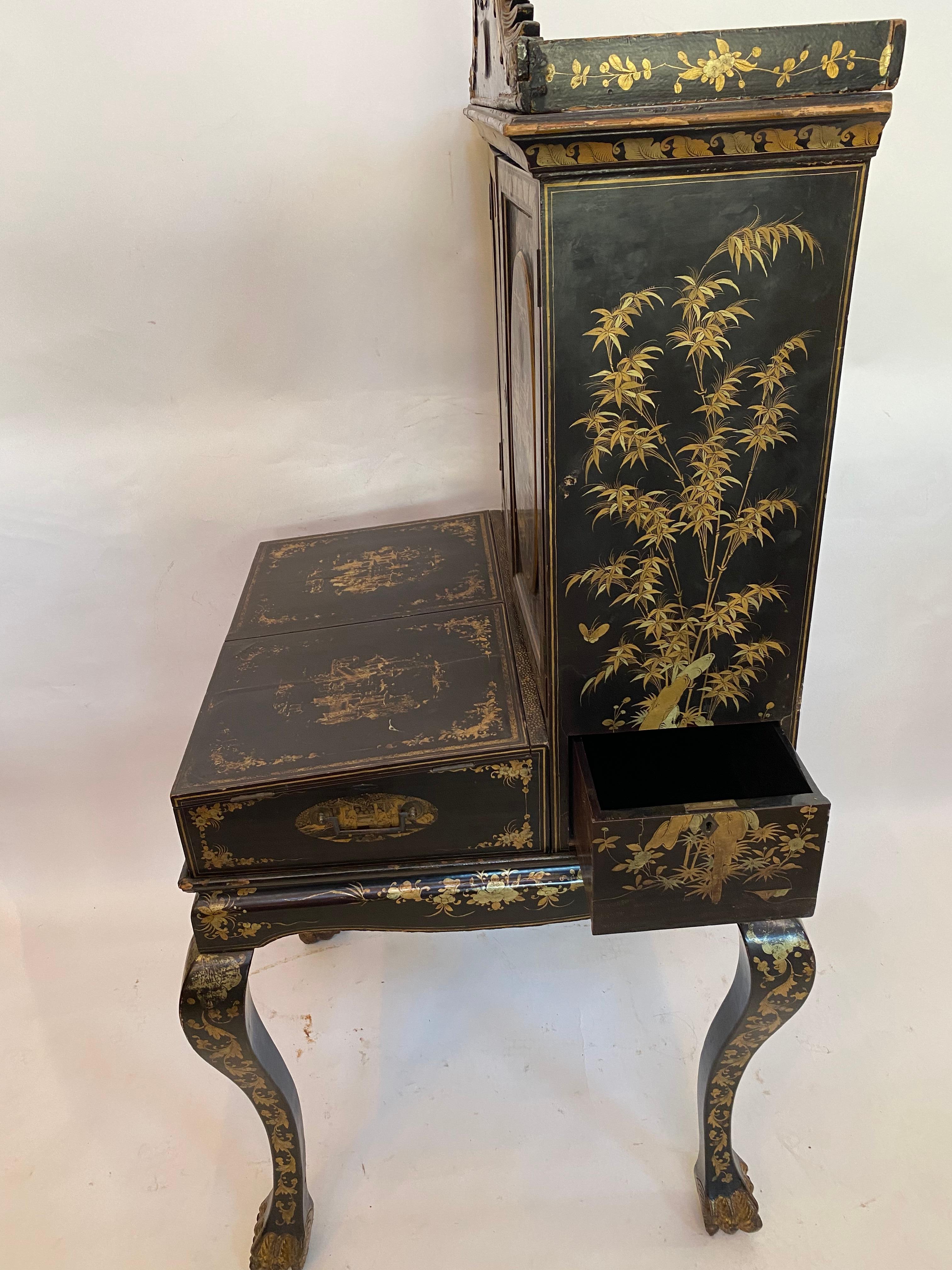 18th Century Gilt Black Chinese Larquer Cabinet Desk  For Sale 9