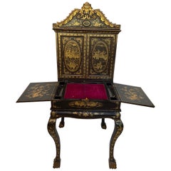18th Century Gilt Black Chinese Larquer Cabinet Desk 