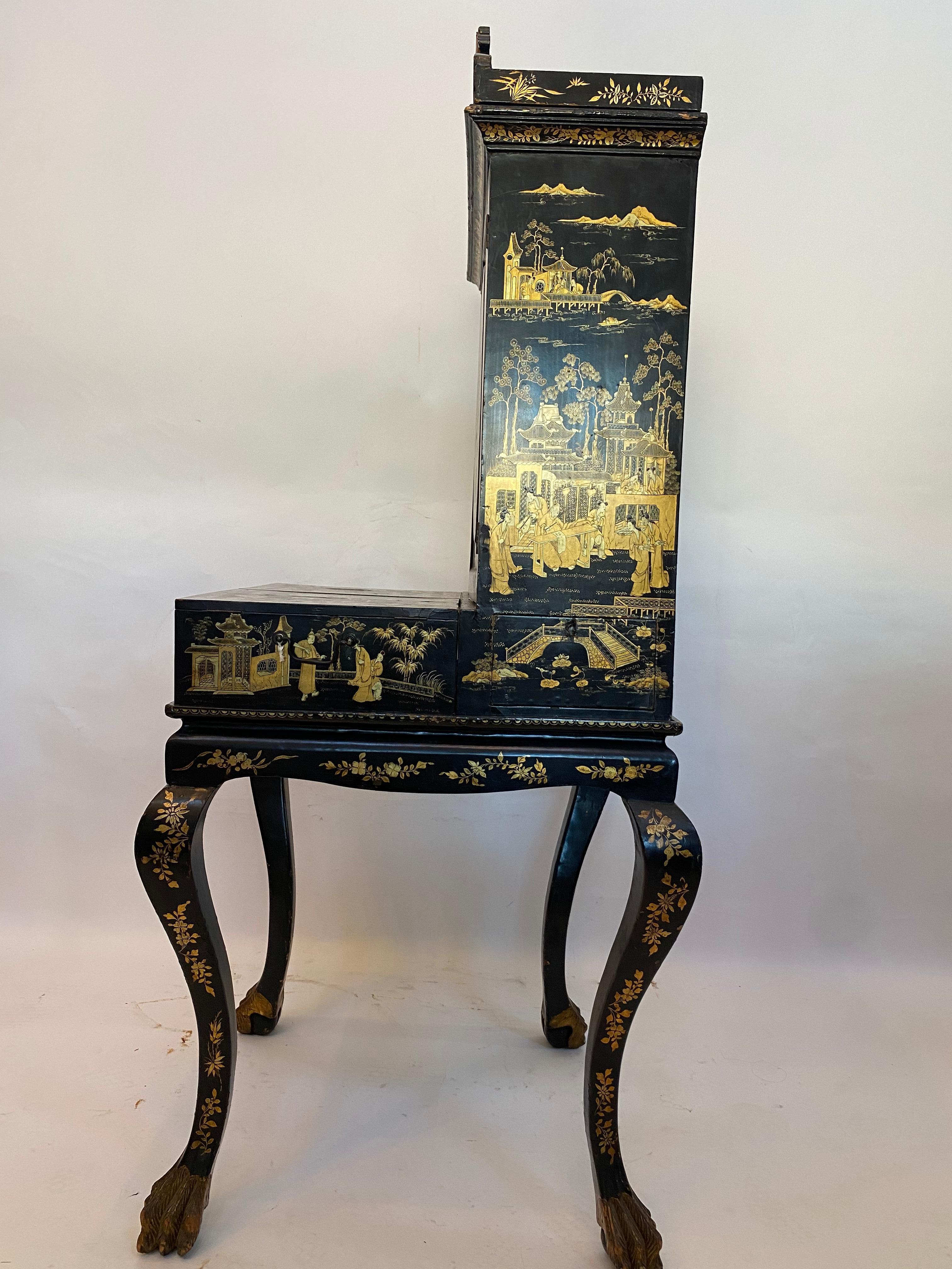 18th Century Gilt Black Lacquer Chinese Ladies Dressing Chest For Sale 8