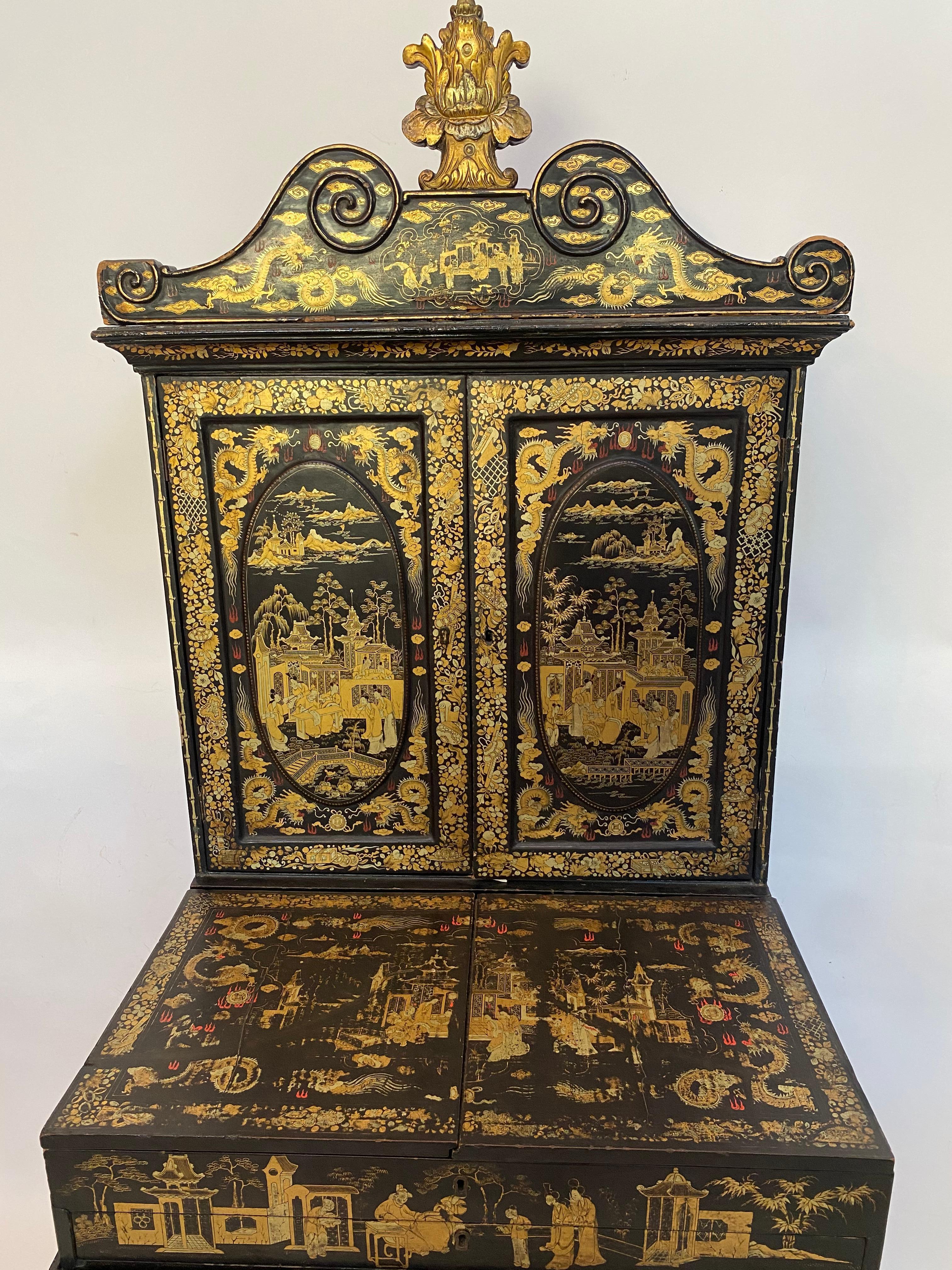 18th Century Gilt Black Lacquer Chinese Ladies Dressing Chest For Sale 9