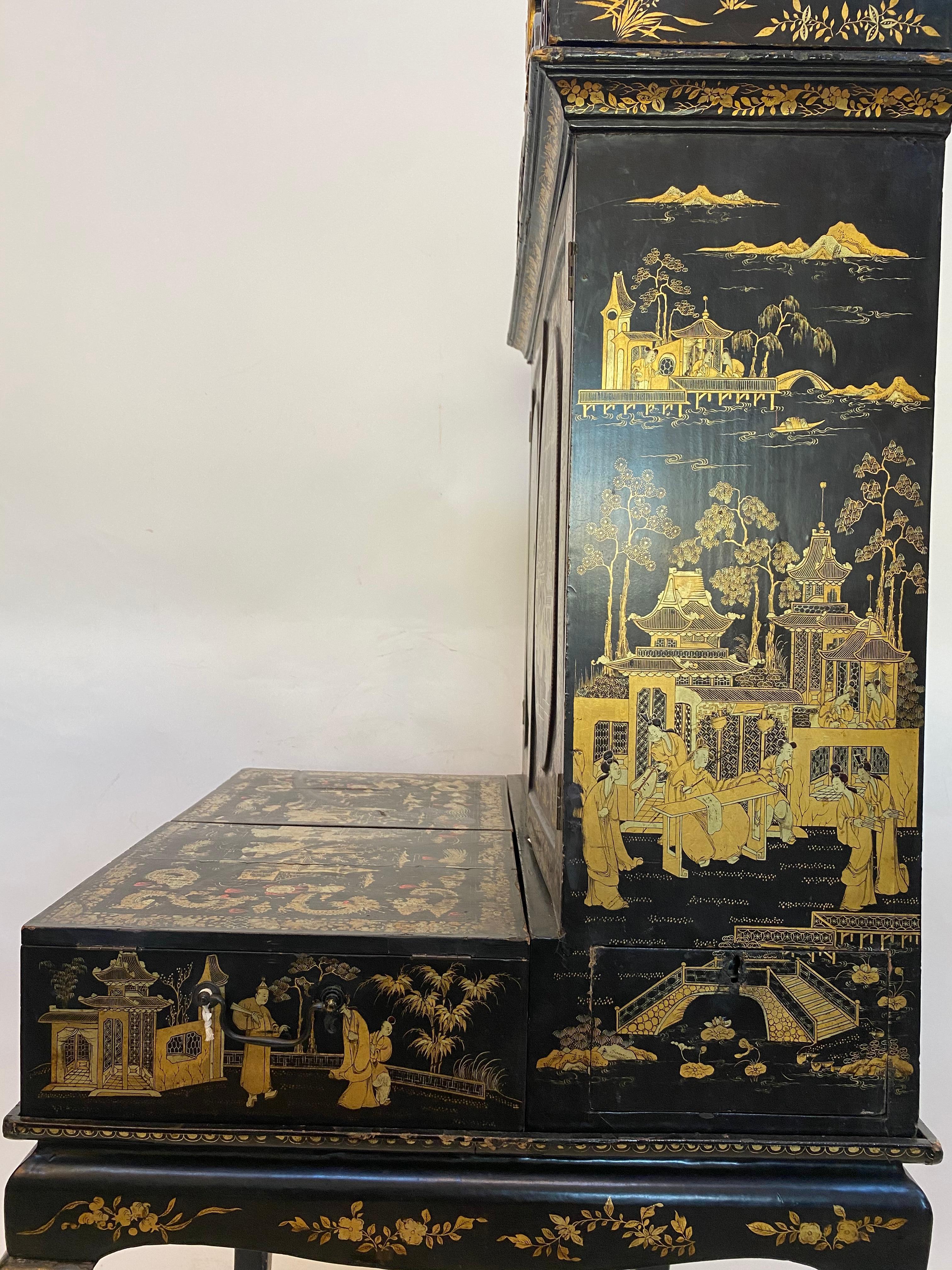 18th Century Gilt Black Lacquer Chinese Ladies Dressing Chest For Sale 15