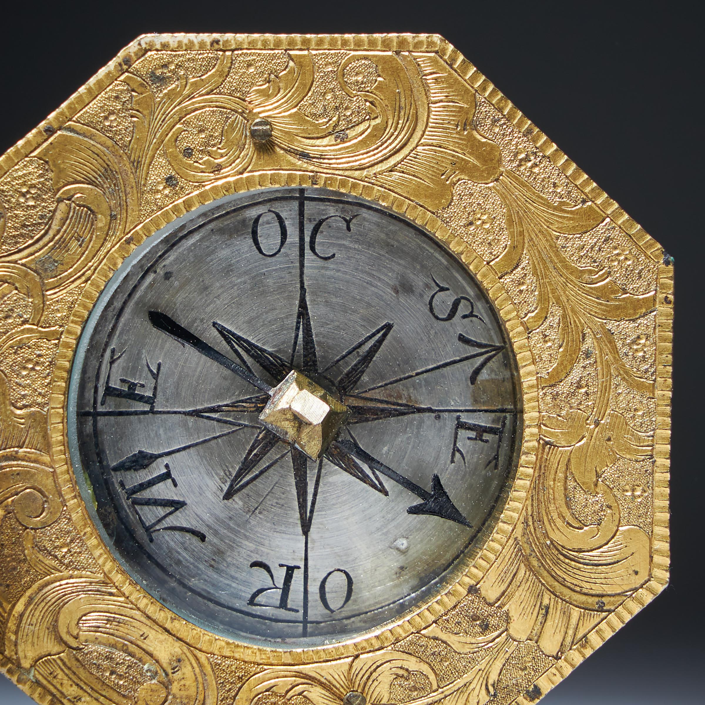 18th Century Gilt Brass and Silver Pocket or Miniature Sundial Compass with Case 6