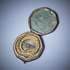 18th Century Gilt Brass and Silver Pocket or Miniature Sundial Compass with Case
