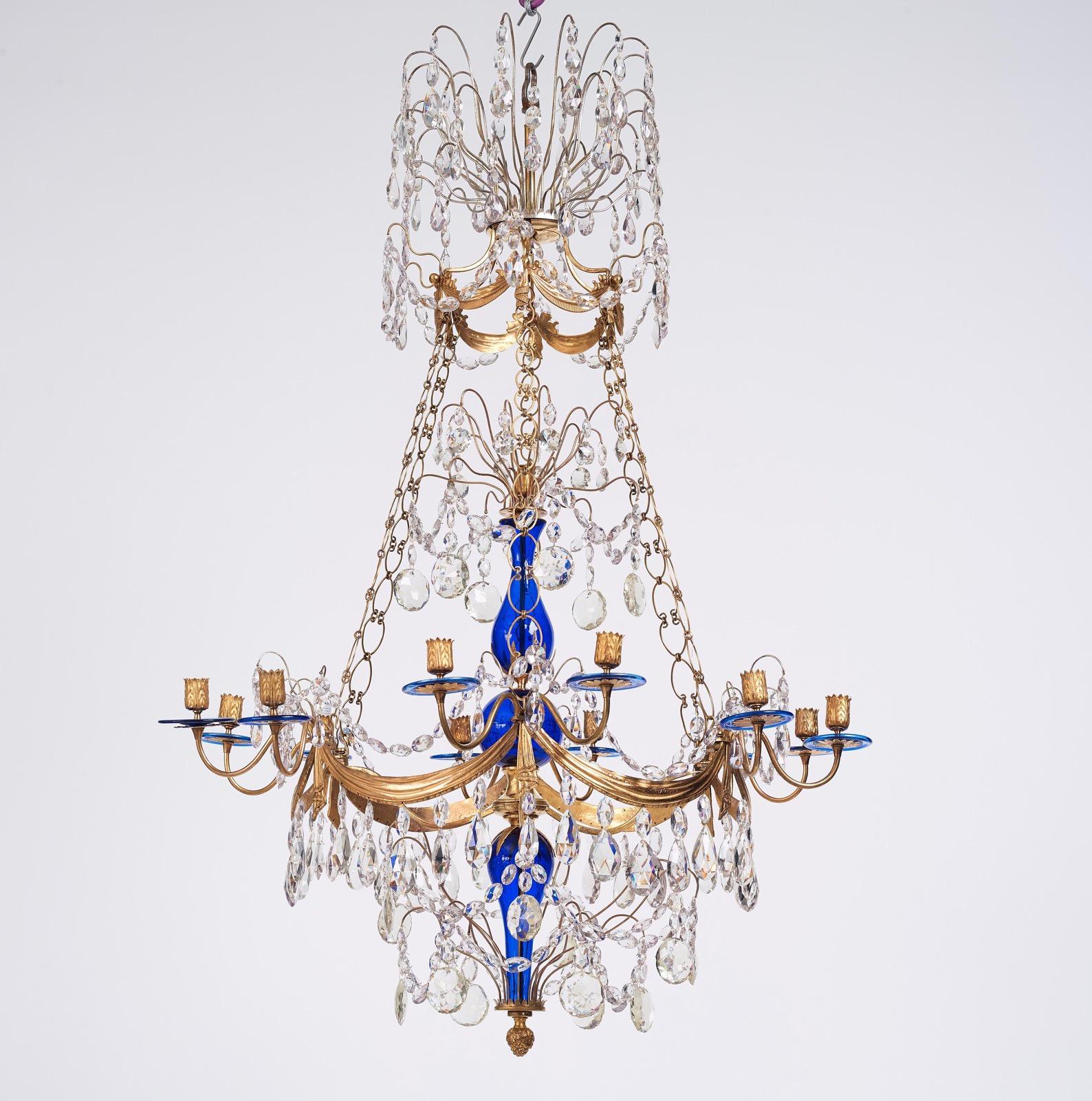 18th Century Gilt Bronze and Blue Glass Russian Chandelier For Sale 6