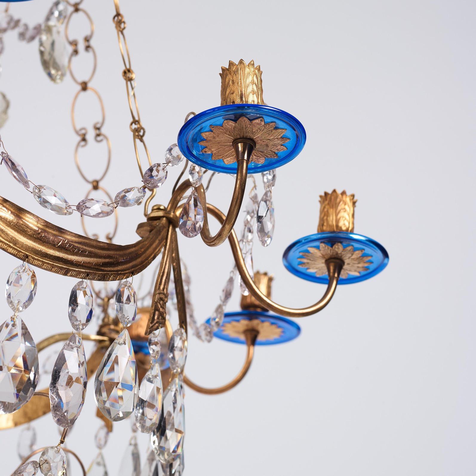 Lustre russe du 18ème siècle en bronze doré et verre bleu en vente 4