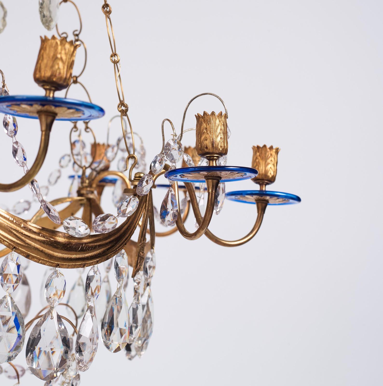 Lustre russe du 18ème siècle en bronze doré et verre bleu en vente 5