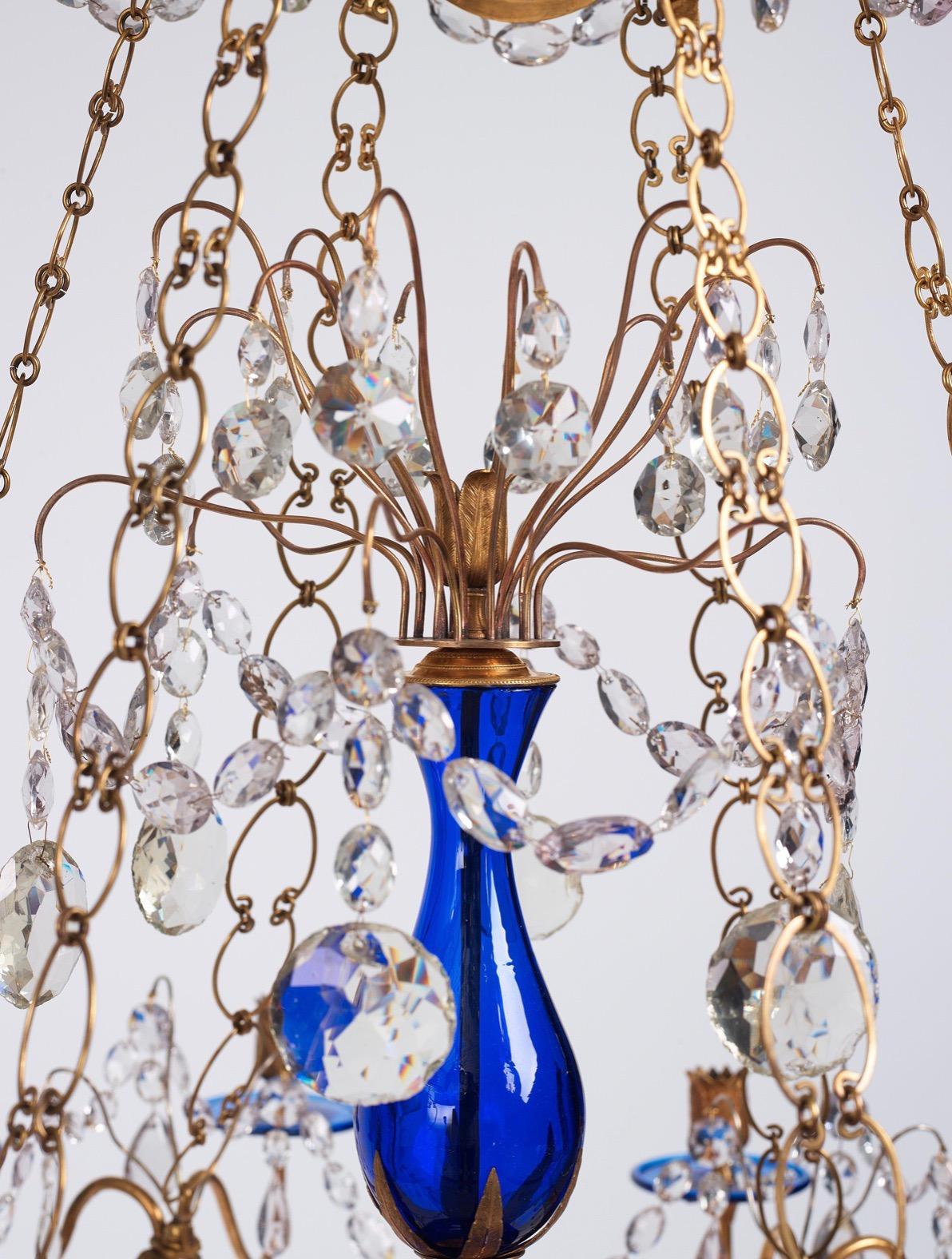 18th Century Gilt Bronze and Blue Glass Russian Chandelier In Good Condition For Sale In Stockholm, SE