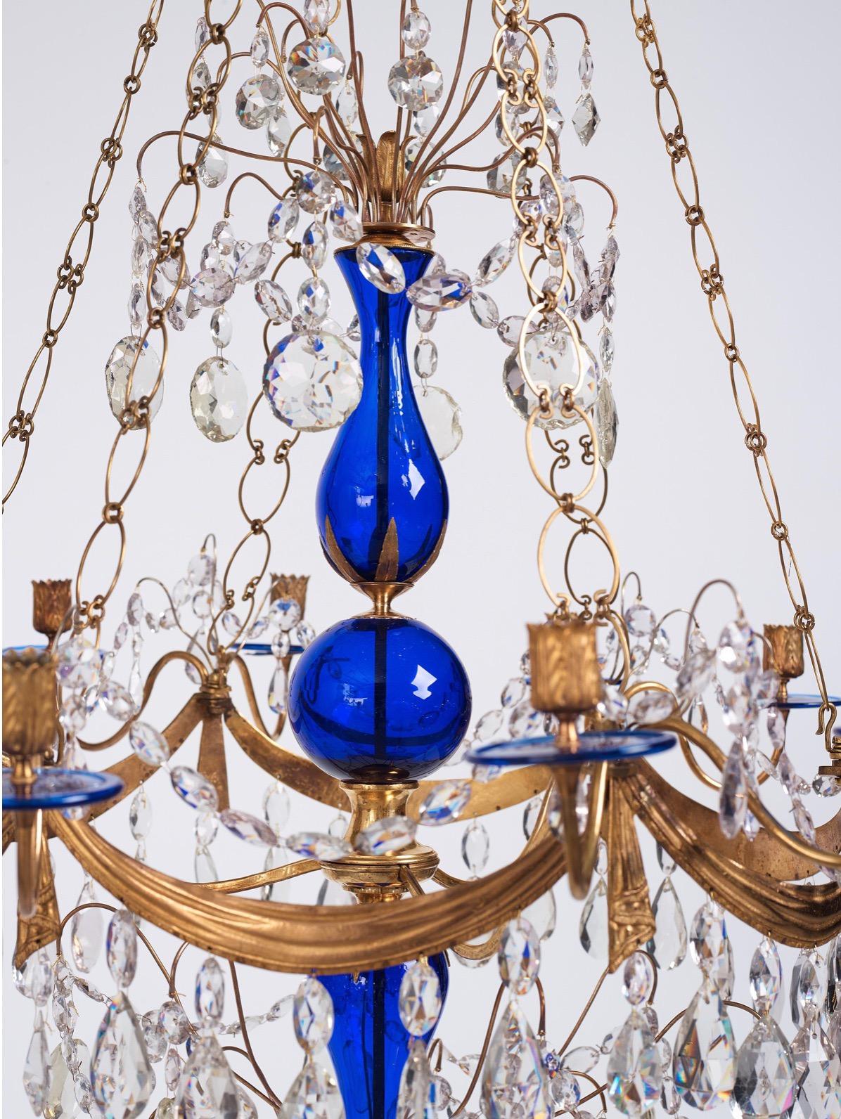 18th Century Gilt Bronze and Blue Glass Russian Chandelier For Sale 1