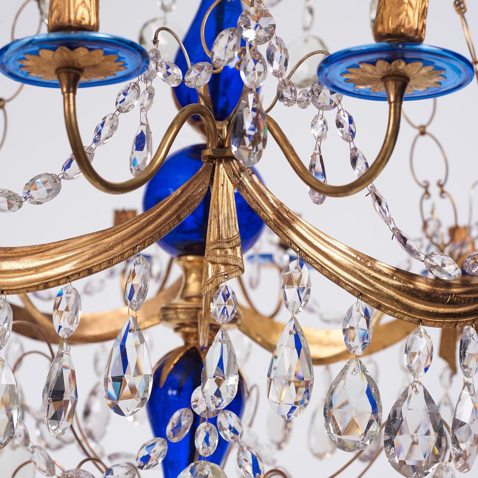 18th Century Gilt Bronze and Blue Glass Russian Chandelier For Sale 3