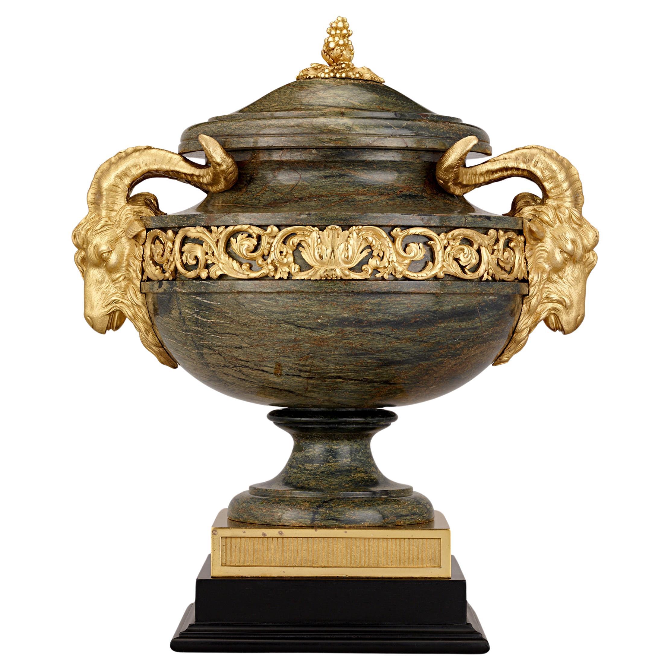 18th-Century Gilt Bronze & Egitto Serpentino Urn After Pierre Gouthière