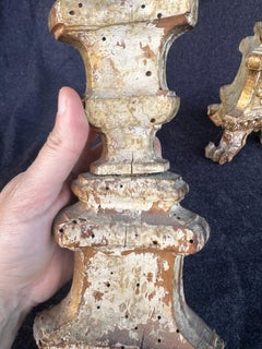 18th century gilt wood altar candle stick pair