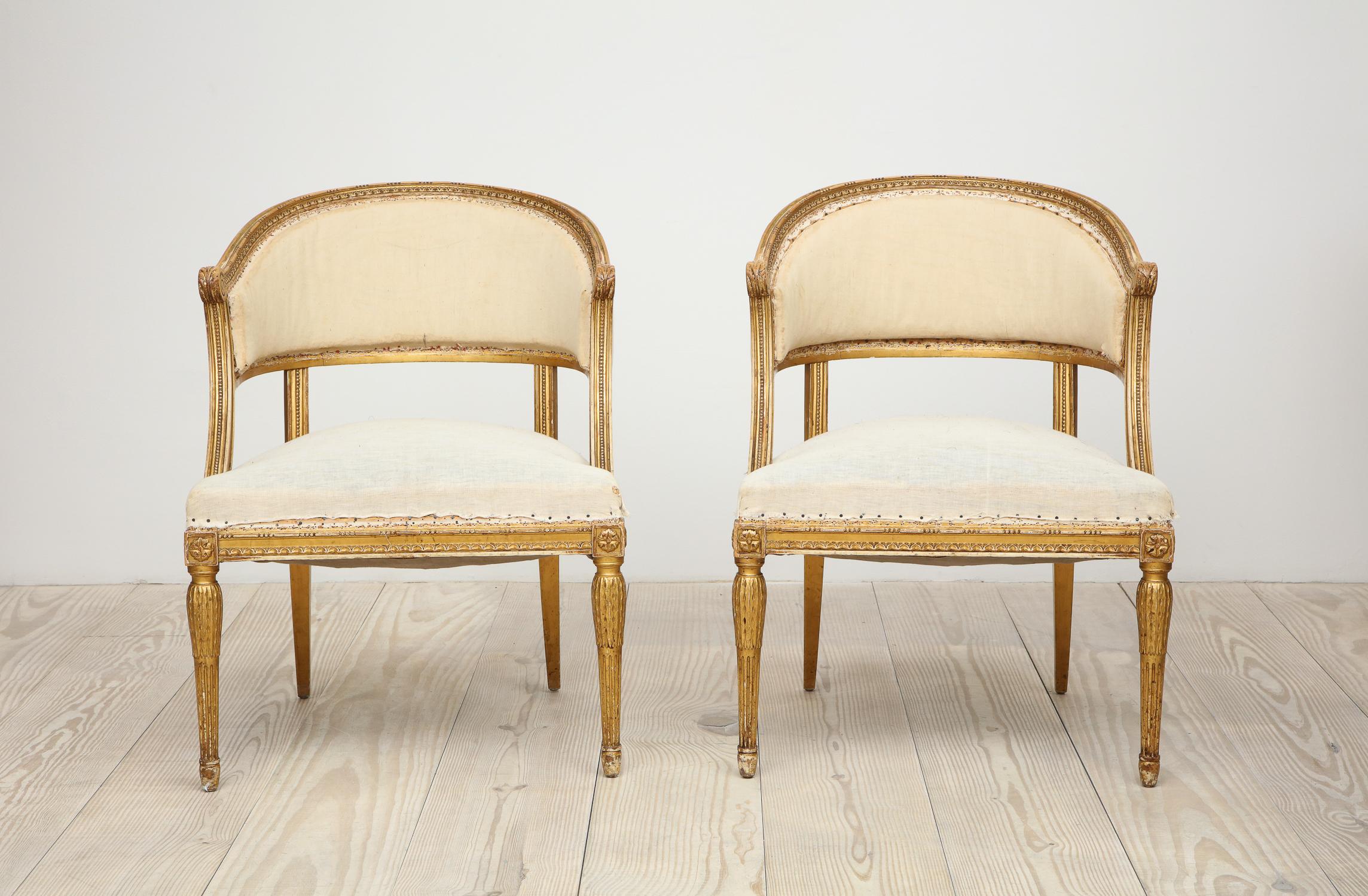 18th Century Giltwood Gustavian Bucket Chairs, Set of 4, Sweden, Circa 1790-1800 1