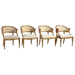 18th Century Giltwood Gustavian Bucket Chairs, Set of 4, Sweden, Circa 1790-1800