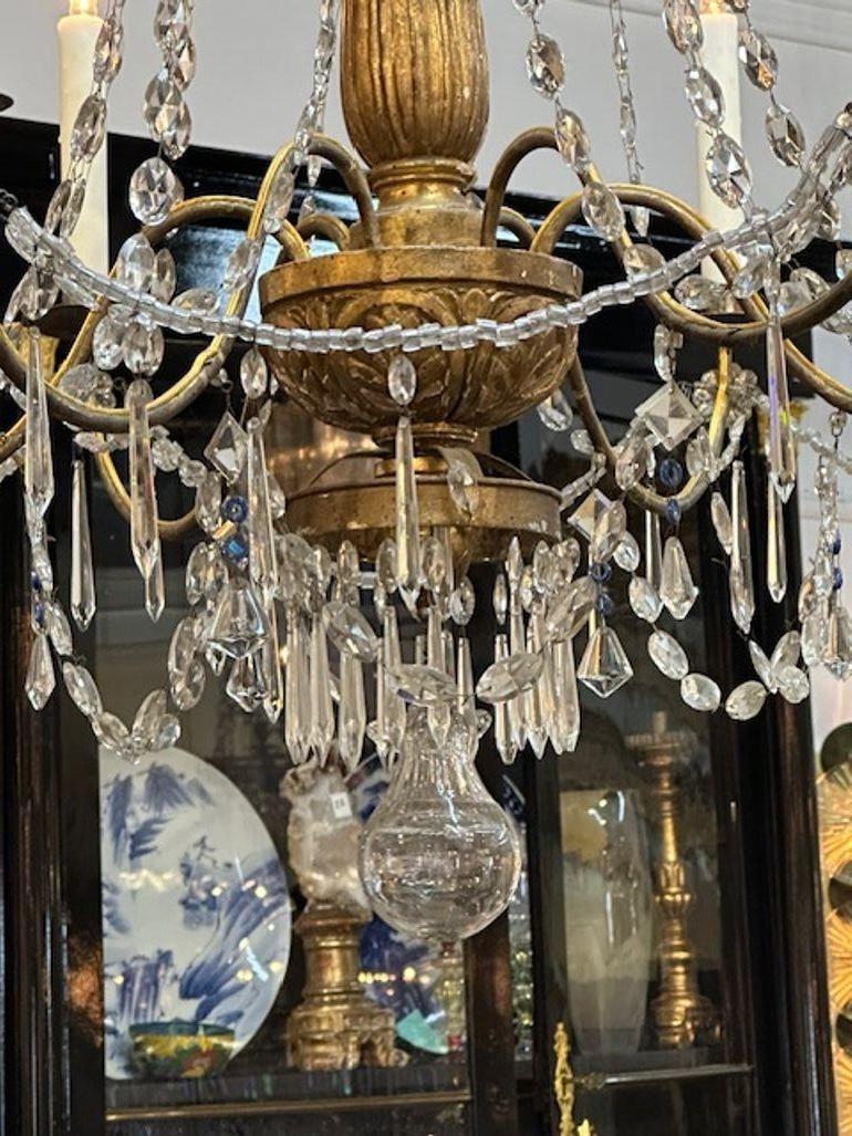 Italian 18th Century Giltwood and Crystal Chandelier from Genoa For Sale