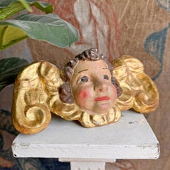 18th Century Giltwood and Polychrome Painted Putti / Cherub