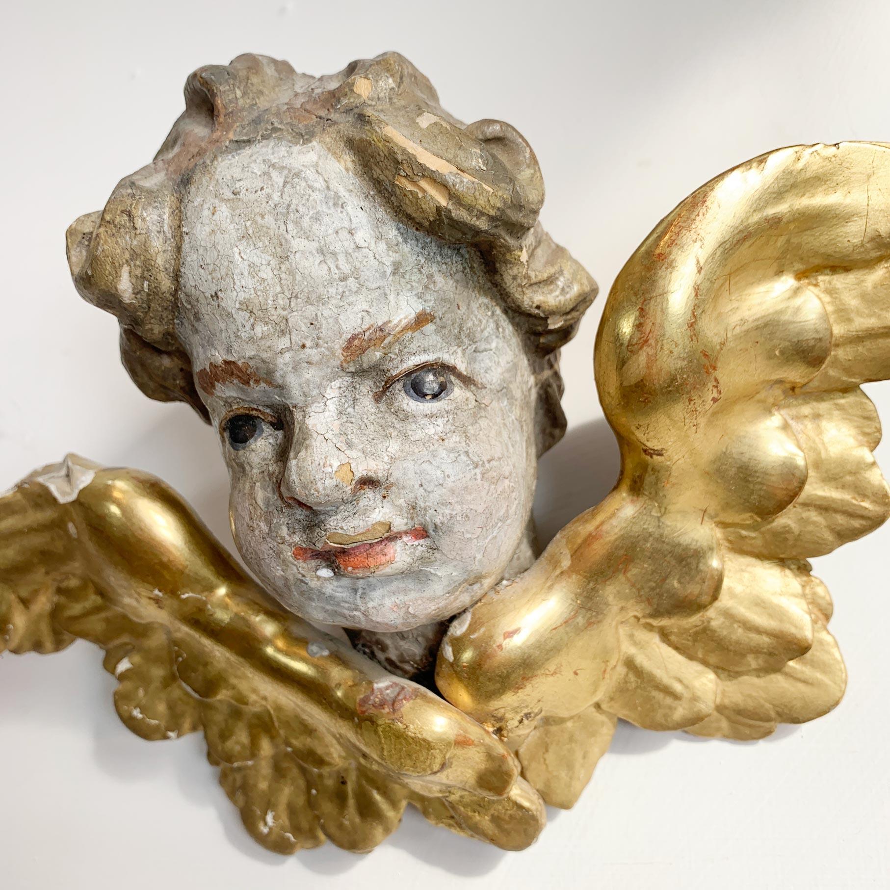 Baroque  18th Century Giltwood and Polychrome Painted Putti / Cherub For Sale