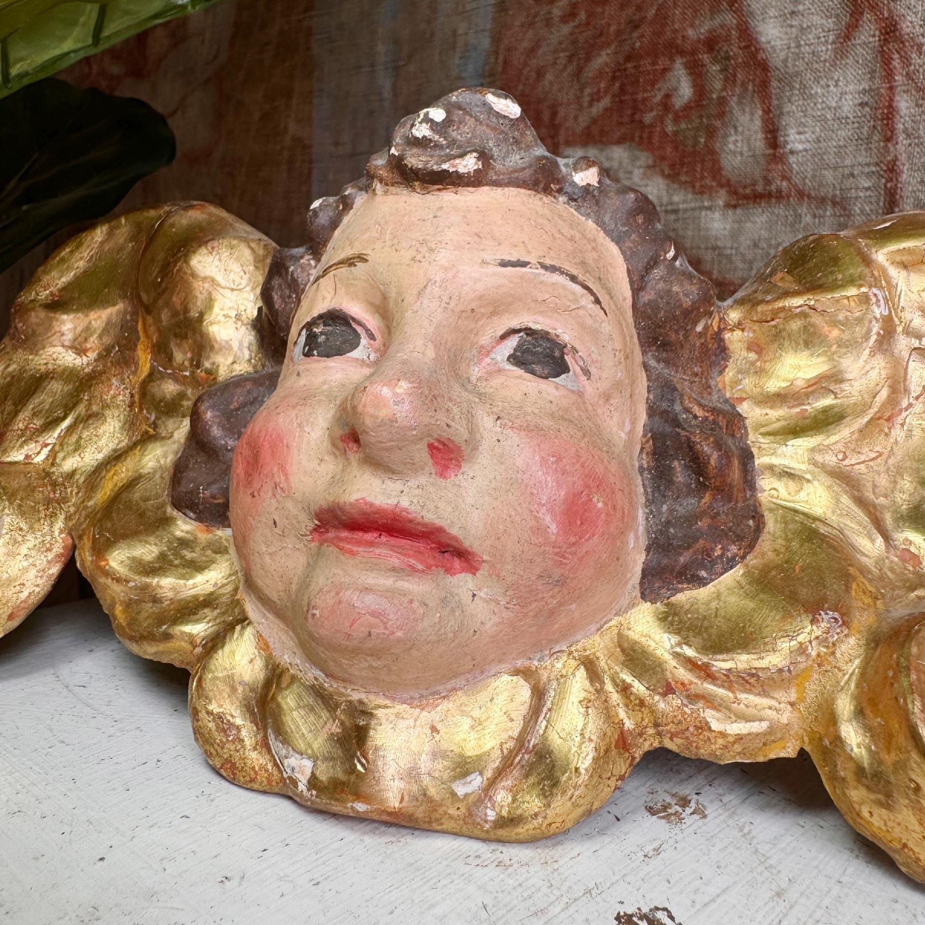 Baroque 18th Century Giltwood and Polychrome Painted Putti / Cherub For Sale