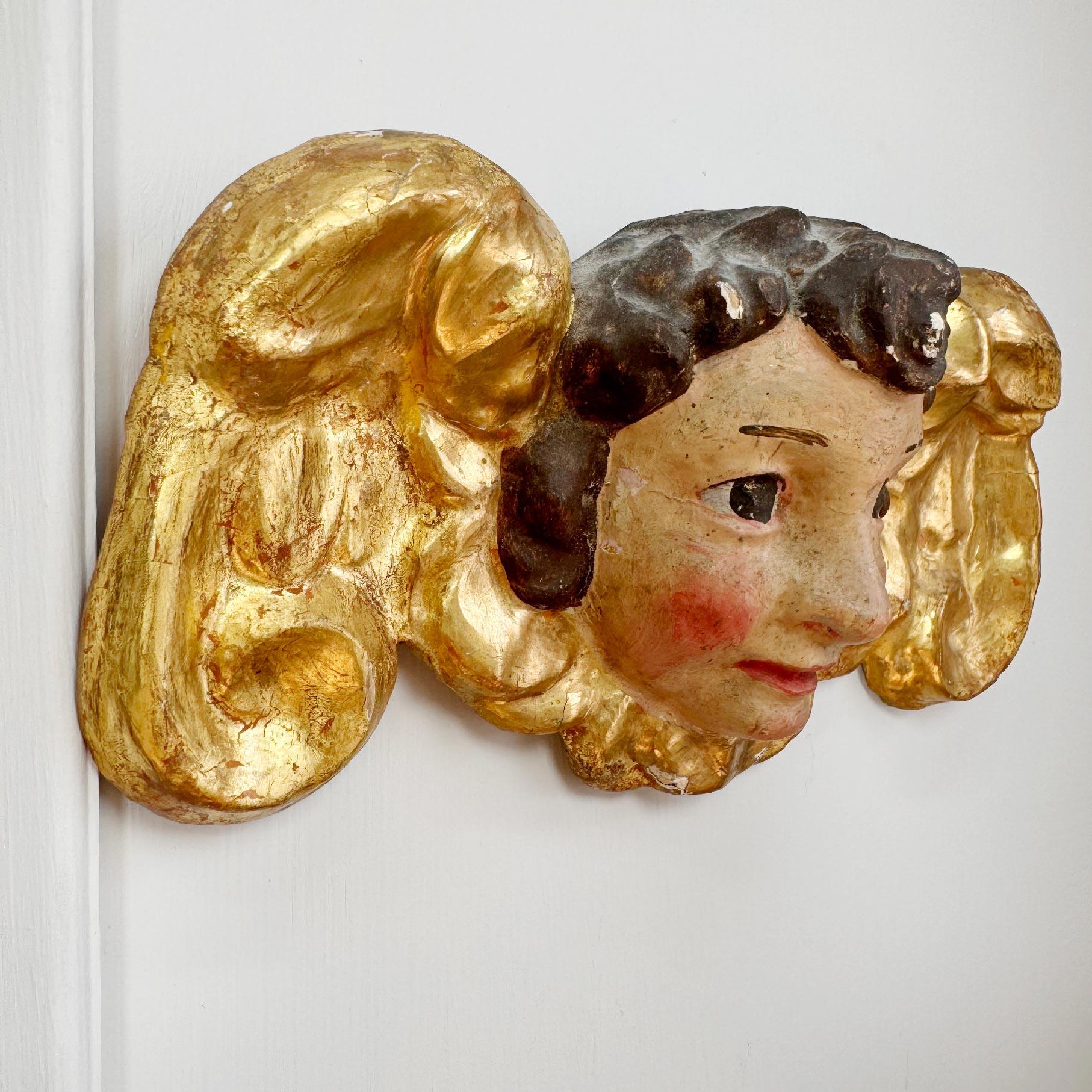 Italian 18th Century Giltwood and Polychrome Painted Putti / Cherub For Sale