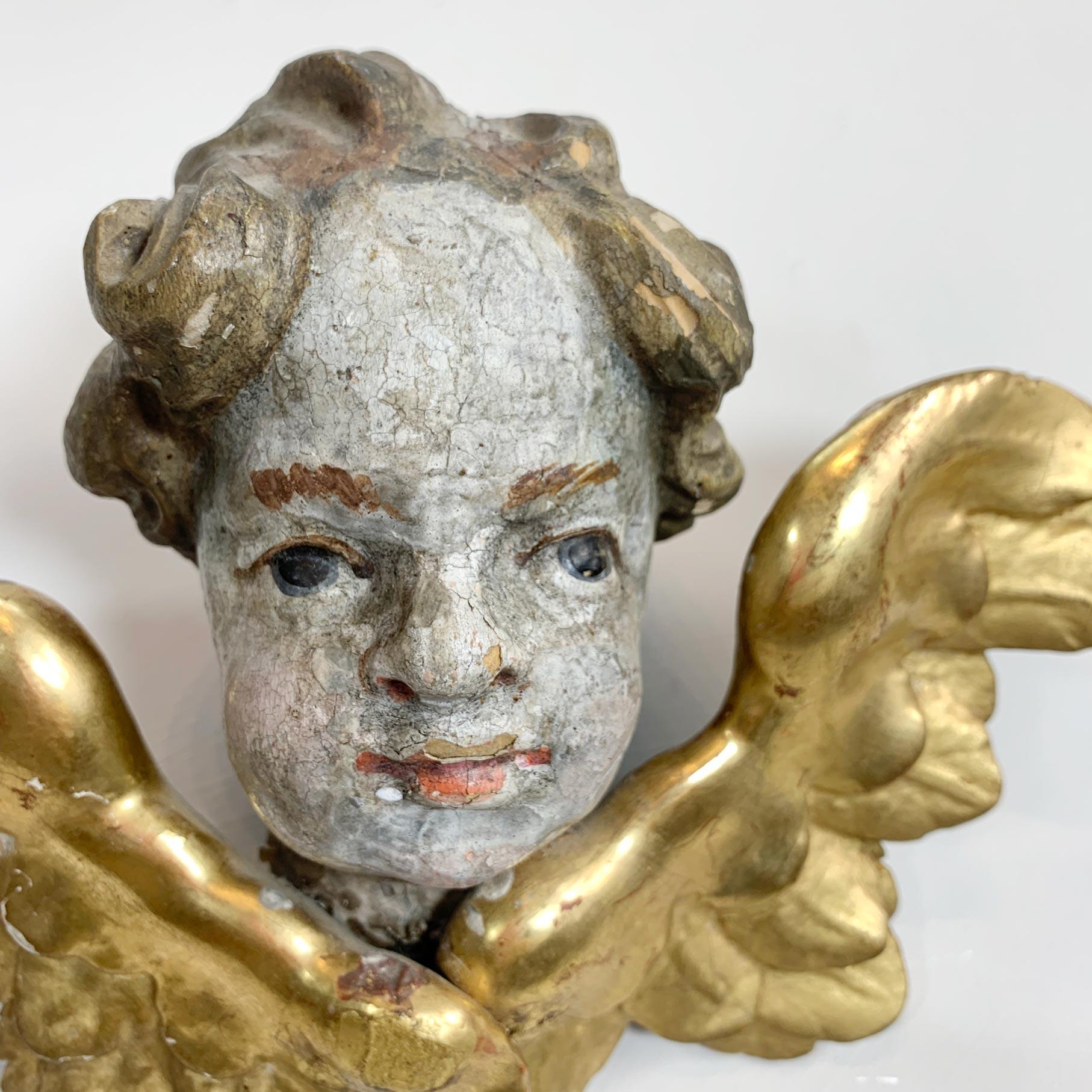  18th Century Giltwood and Polychrome Painted Putti / Cherub For Sale 1
